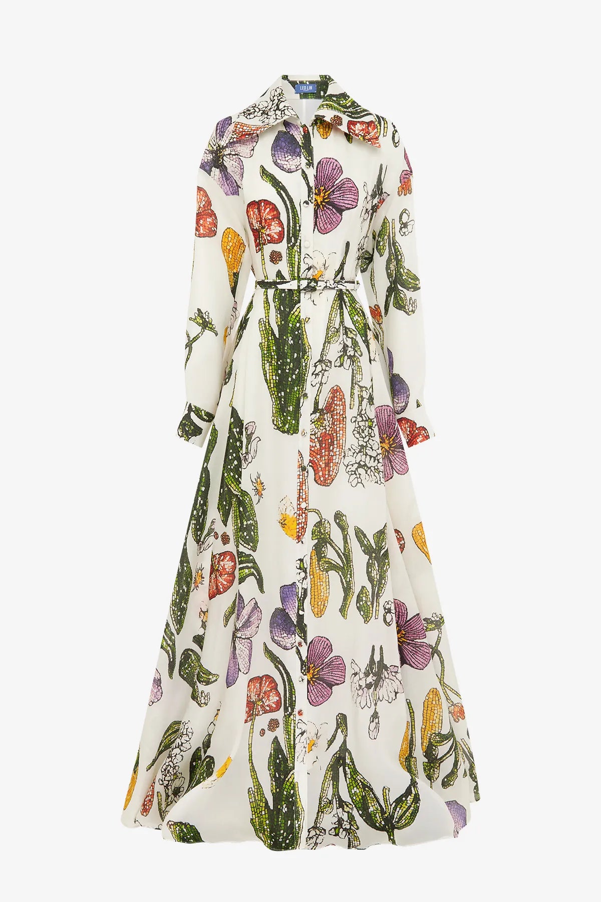 Josephine Beaded Wildflowers Floral Silk Maxi Dress in White