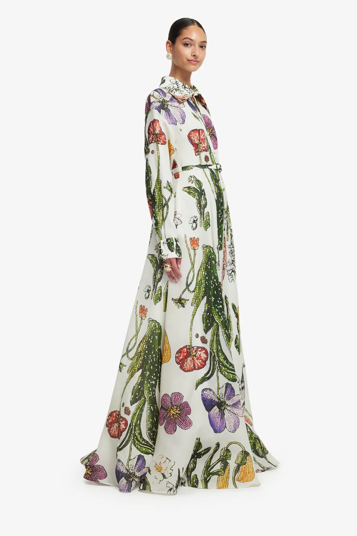 Josephine Beaded Wildflowers Floral Silk Maxi Dress in White
