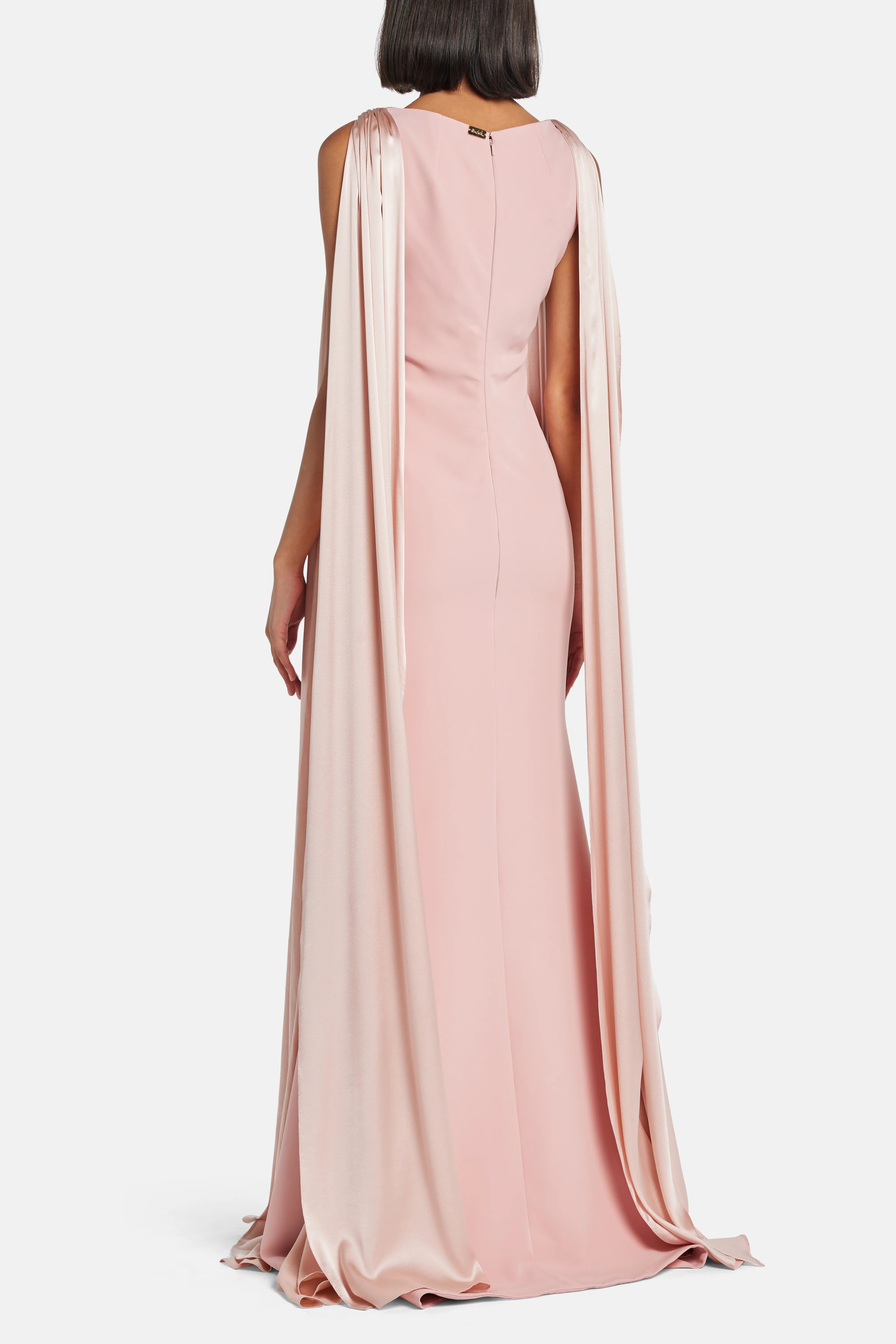 Aiman V Neck Cape Sleeves Evening Gown in PInk