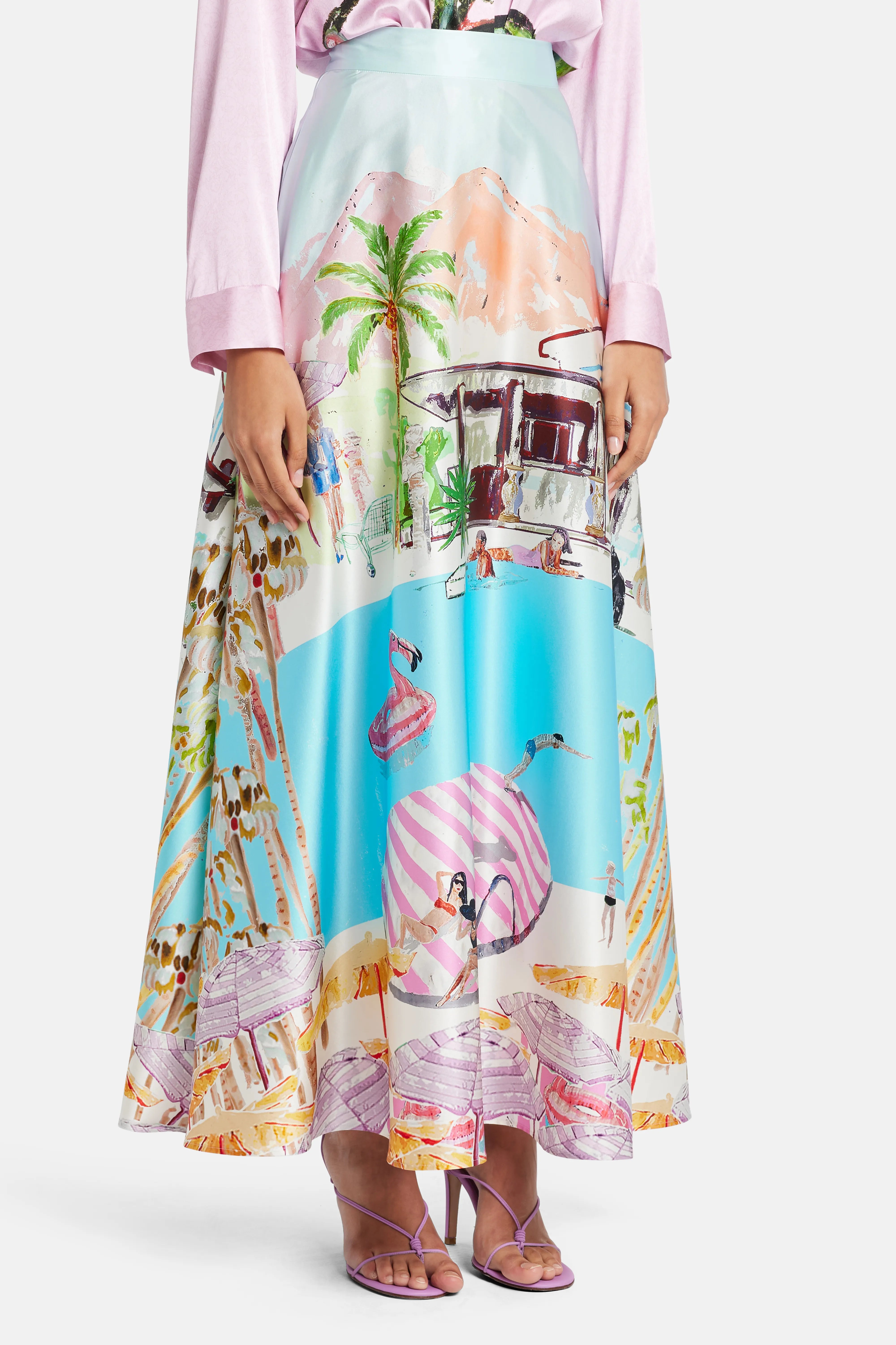 Flamingo Club Silk Maxi Skirt in Pink