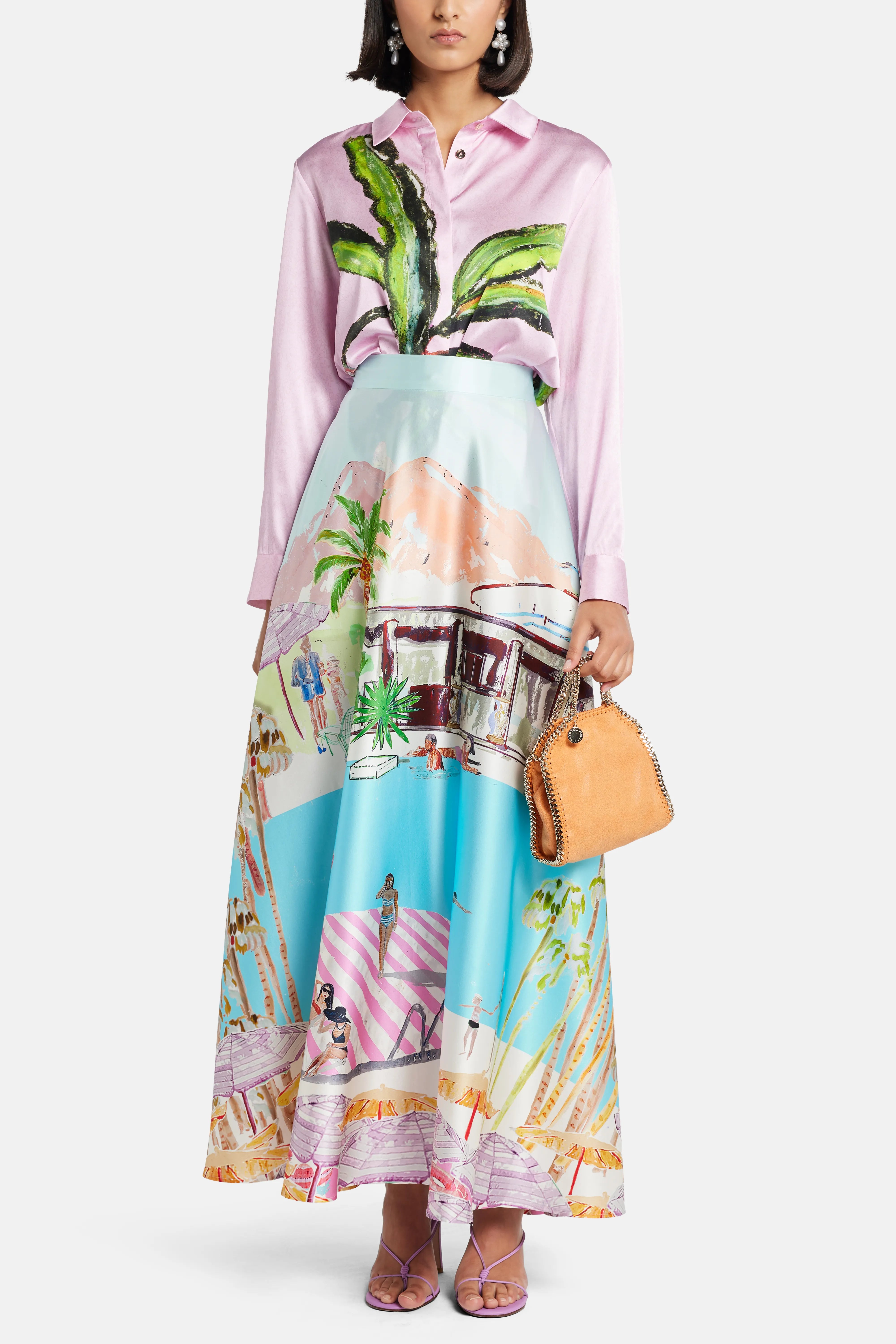 Flamingo Club Silk Maxi Skirt in Pink