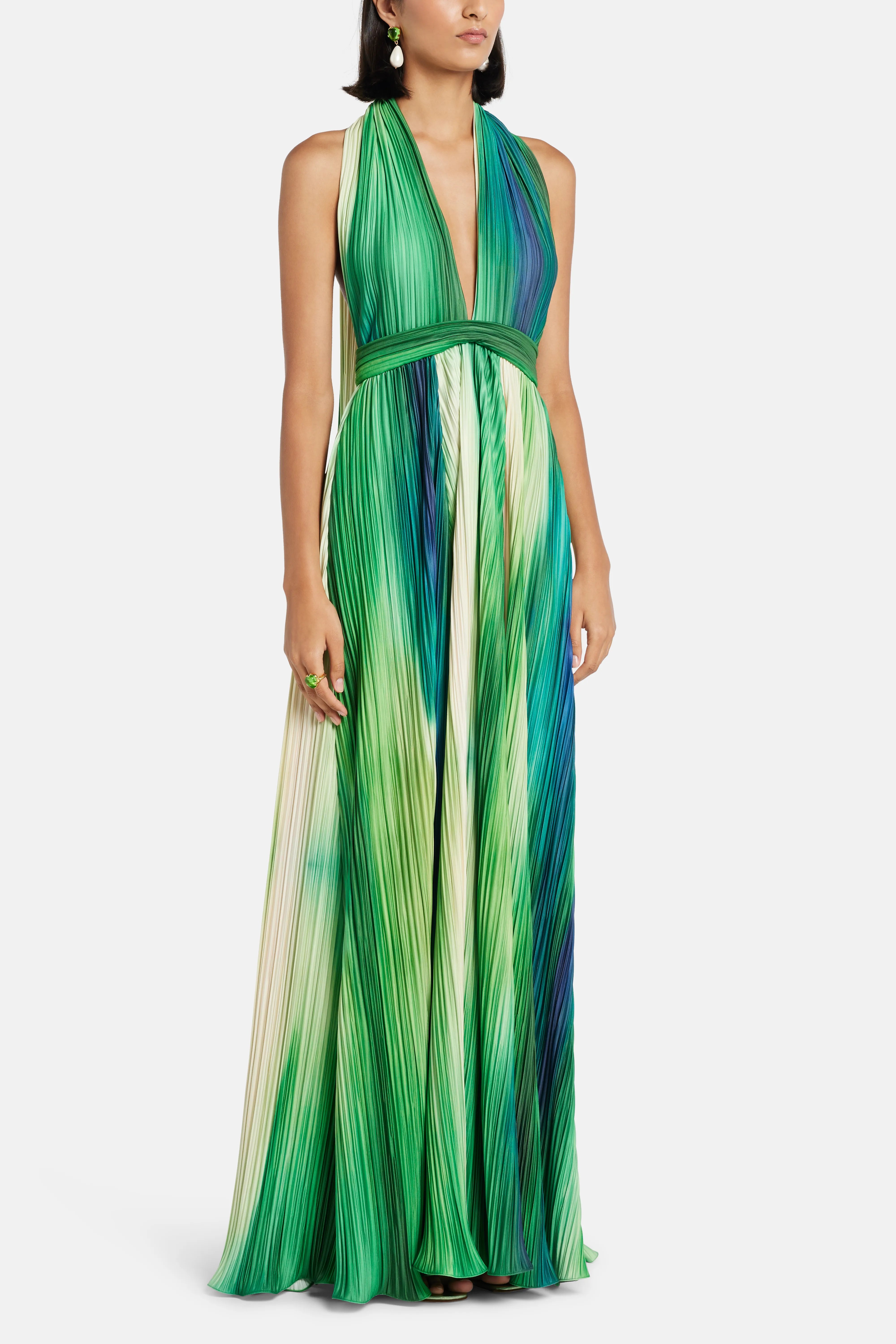 Afluente V-Neck Sleeveless Maxi Dress in Green