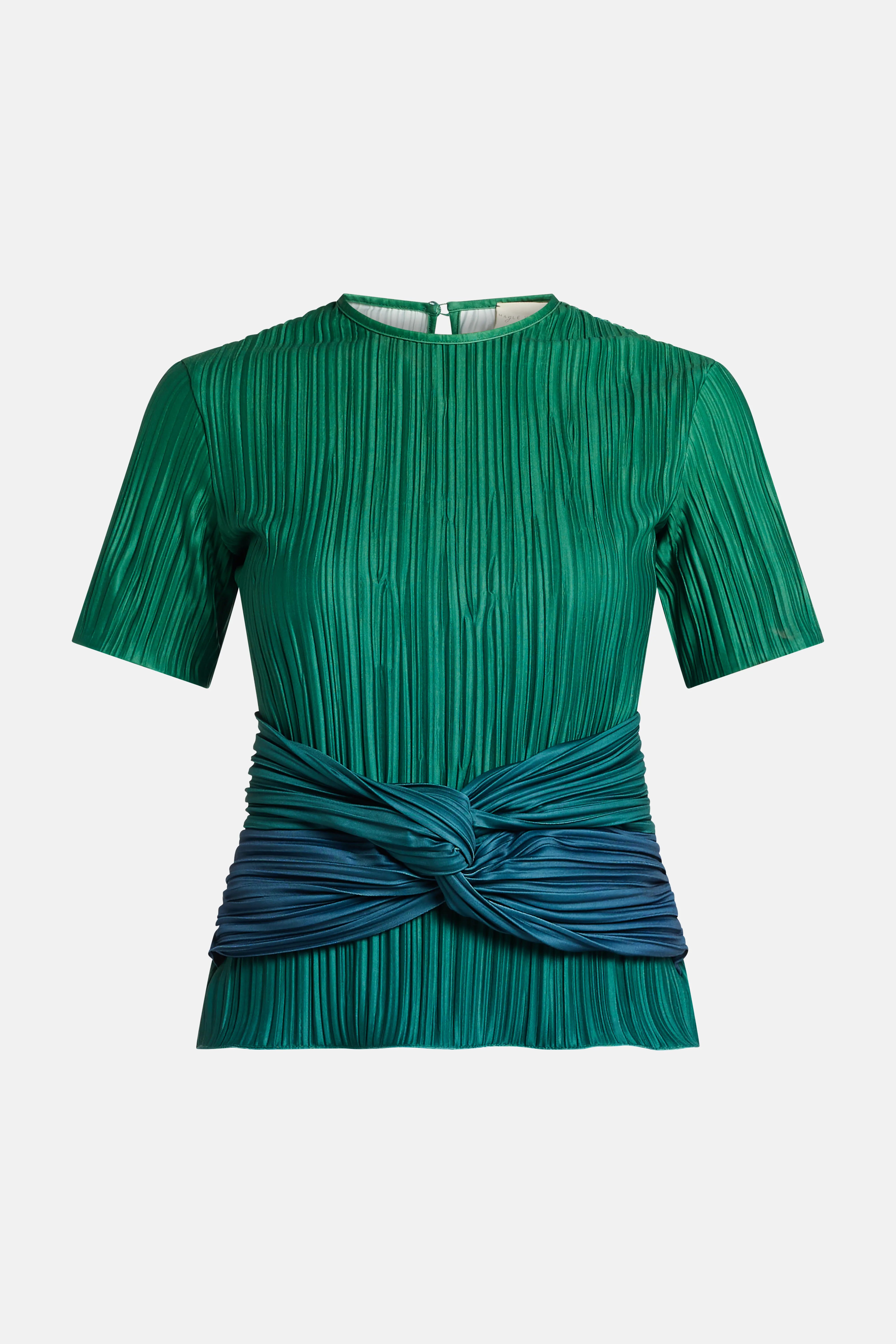Arena Short Sleeves Pleated Top in Green and Blue
