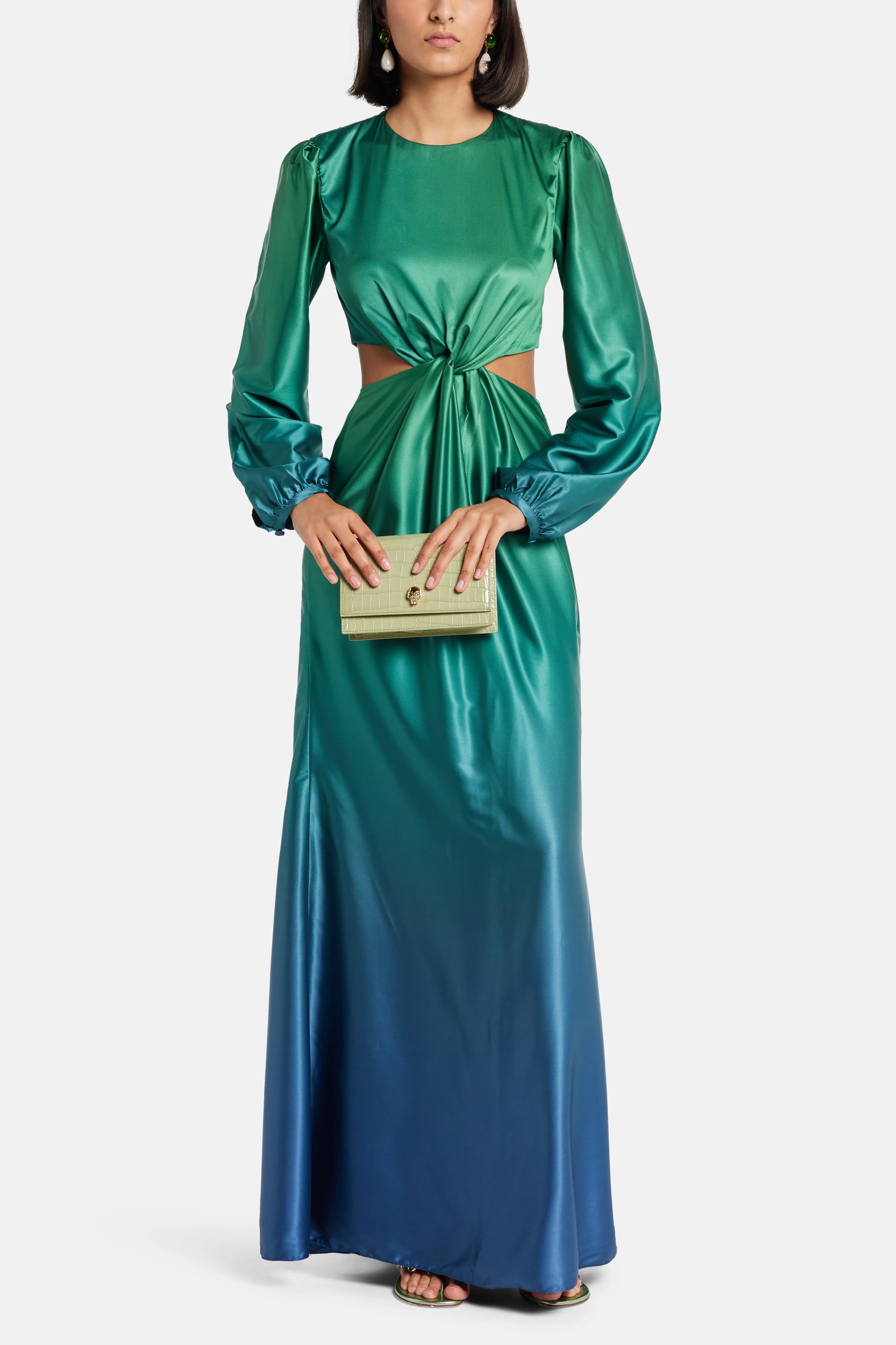 Rayo Cut Out Ombre Maxi Dress in Green and Blue
