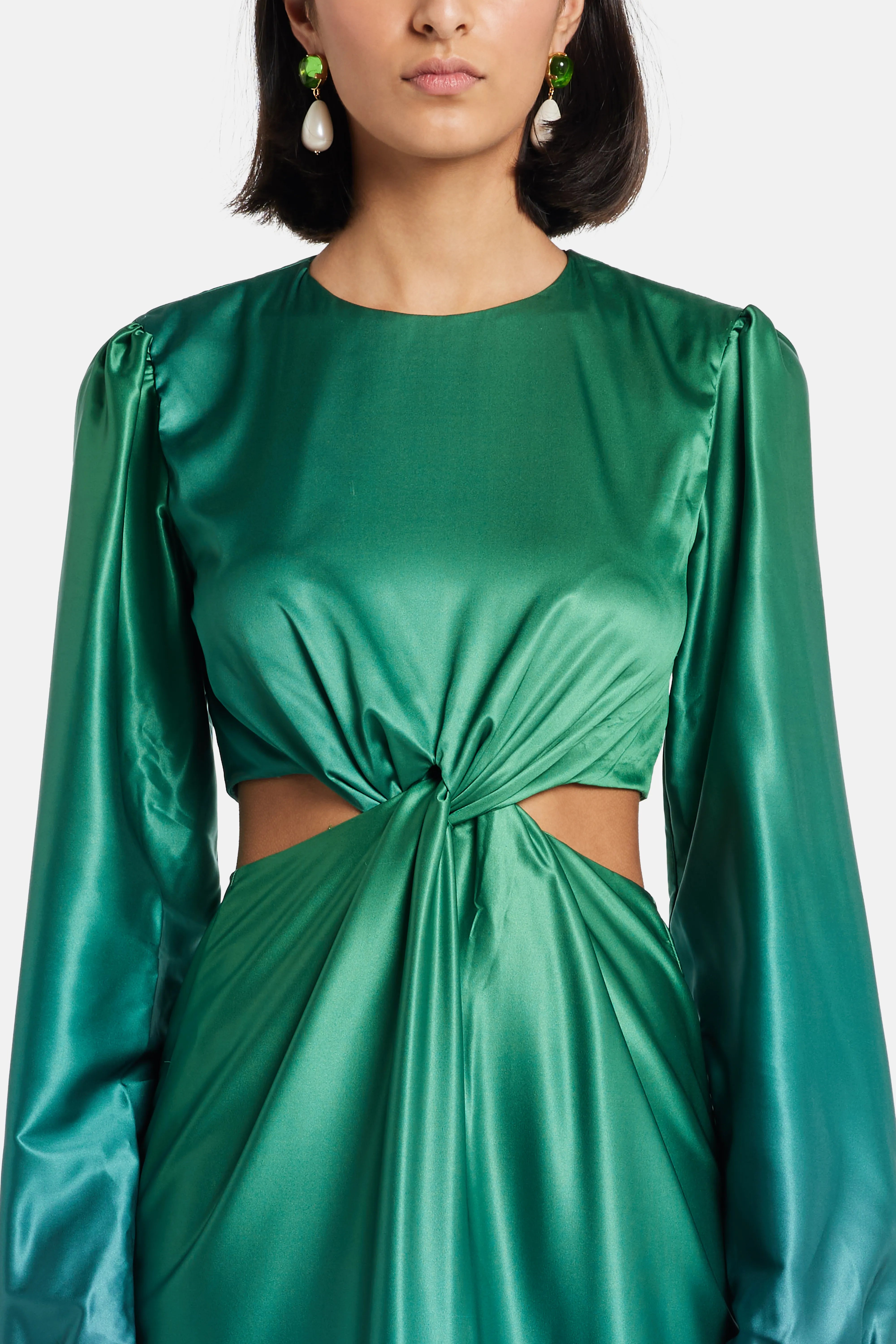 Rayo Cut Out Ombre Maxi Dress in Green and Blue