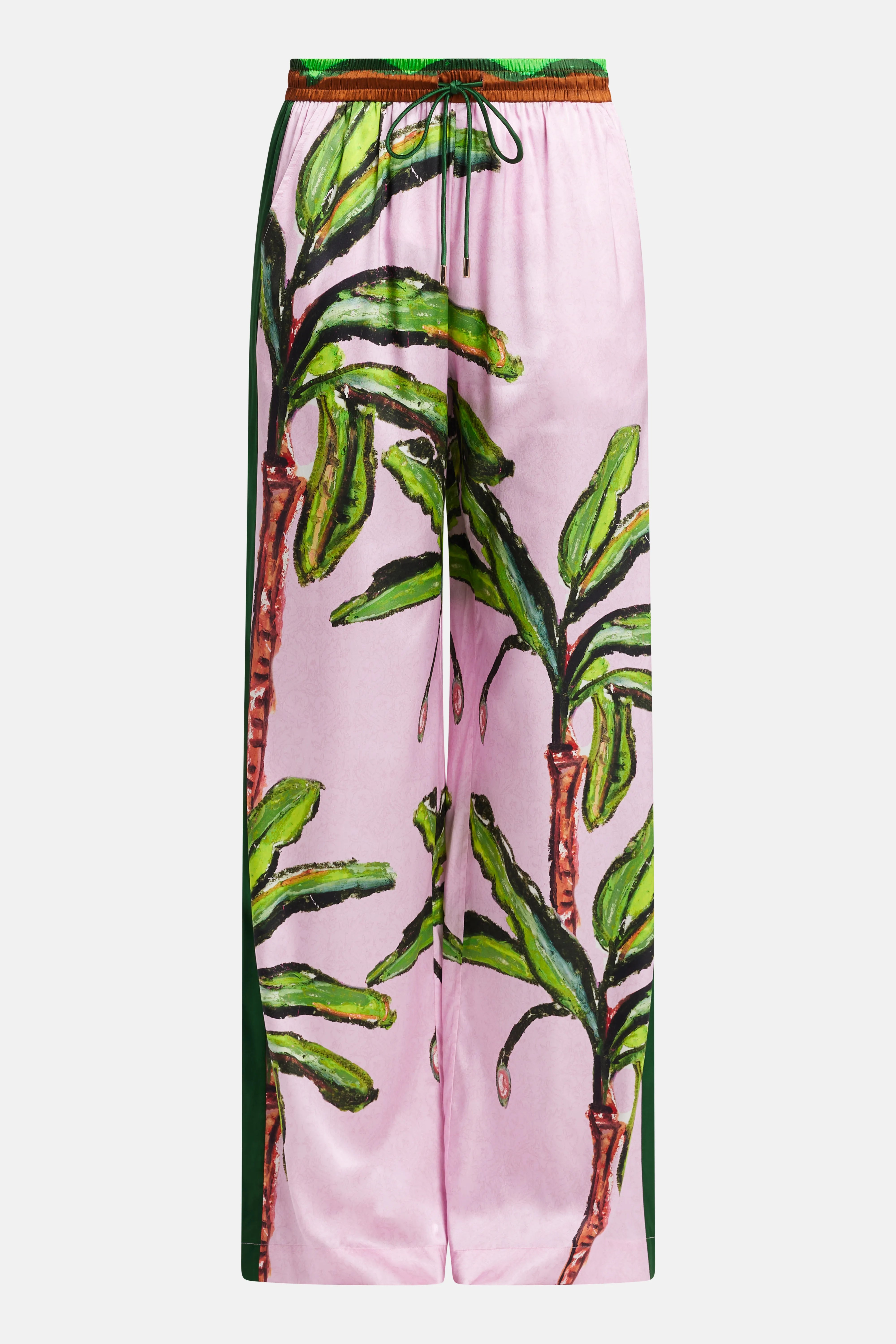 بنطال كومولاو واسع الساقين برباط من الحرير باللون الوردي