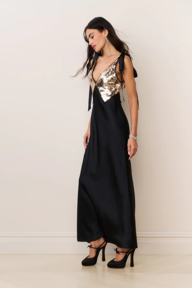 Talissa Sequins Sleeveless Evening Dress In Black