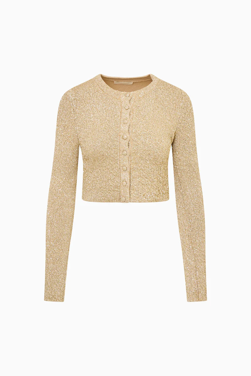Ferra Cropped Knit Cardigan In Gold