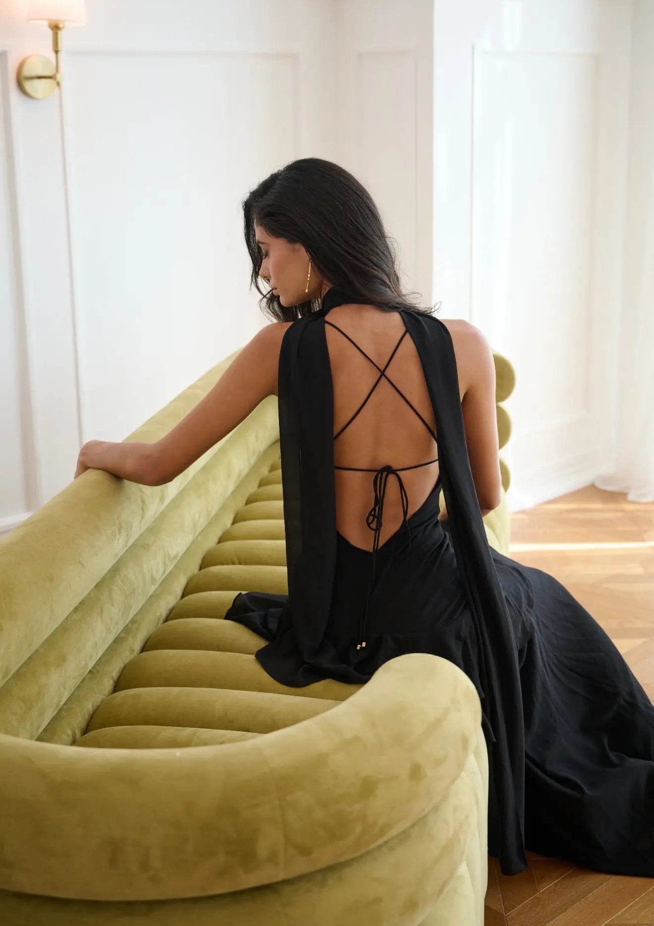 Juliet Slip Maxi Dress In Black With Scarf