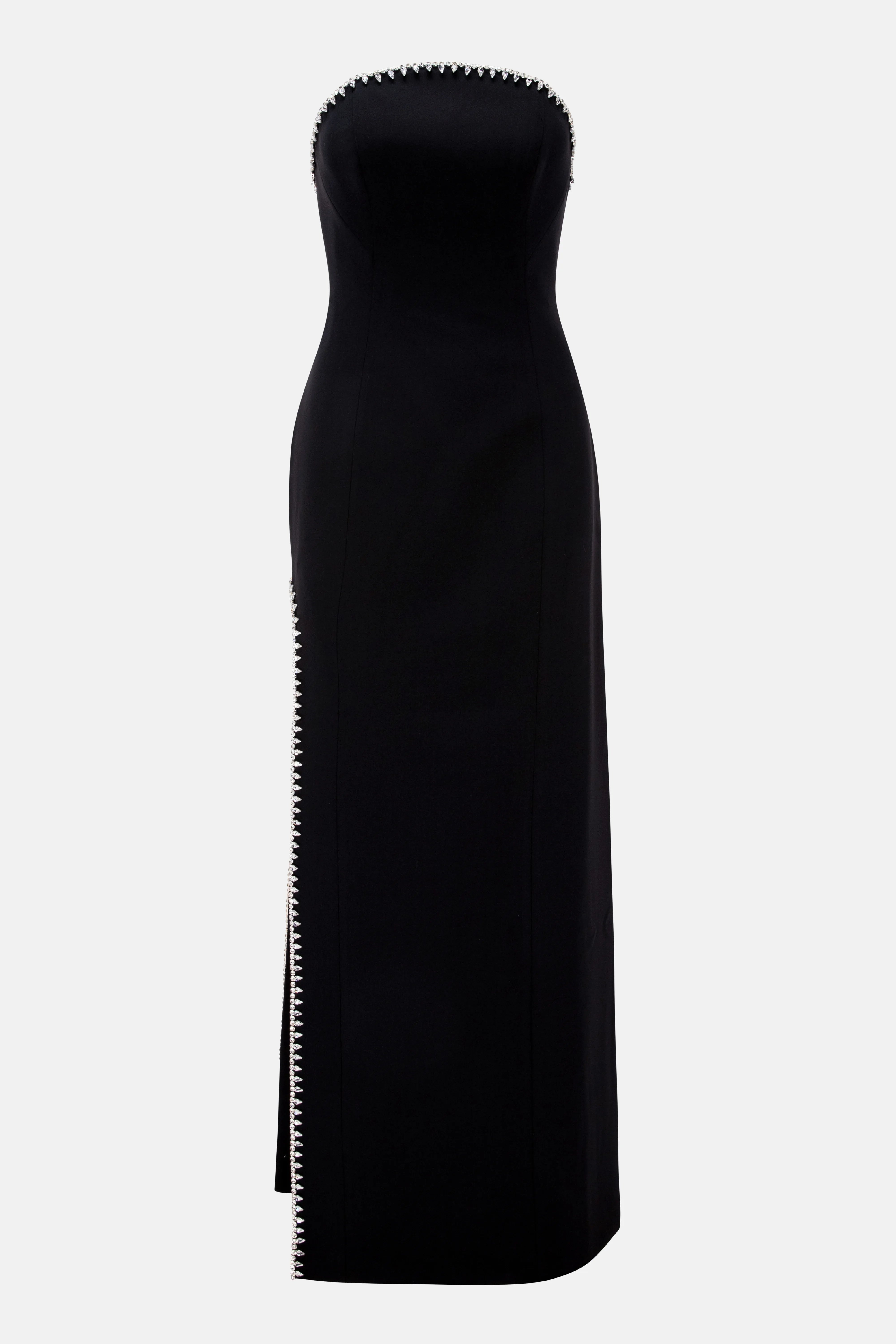 Bela Thigh Slit Crystal Embellished Evening Dress in Black