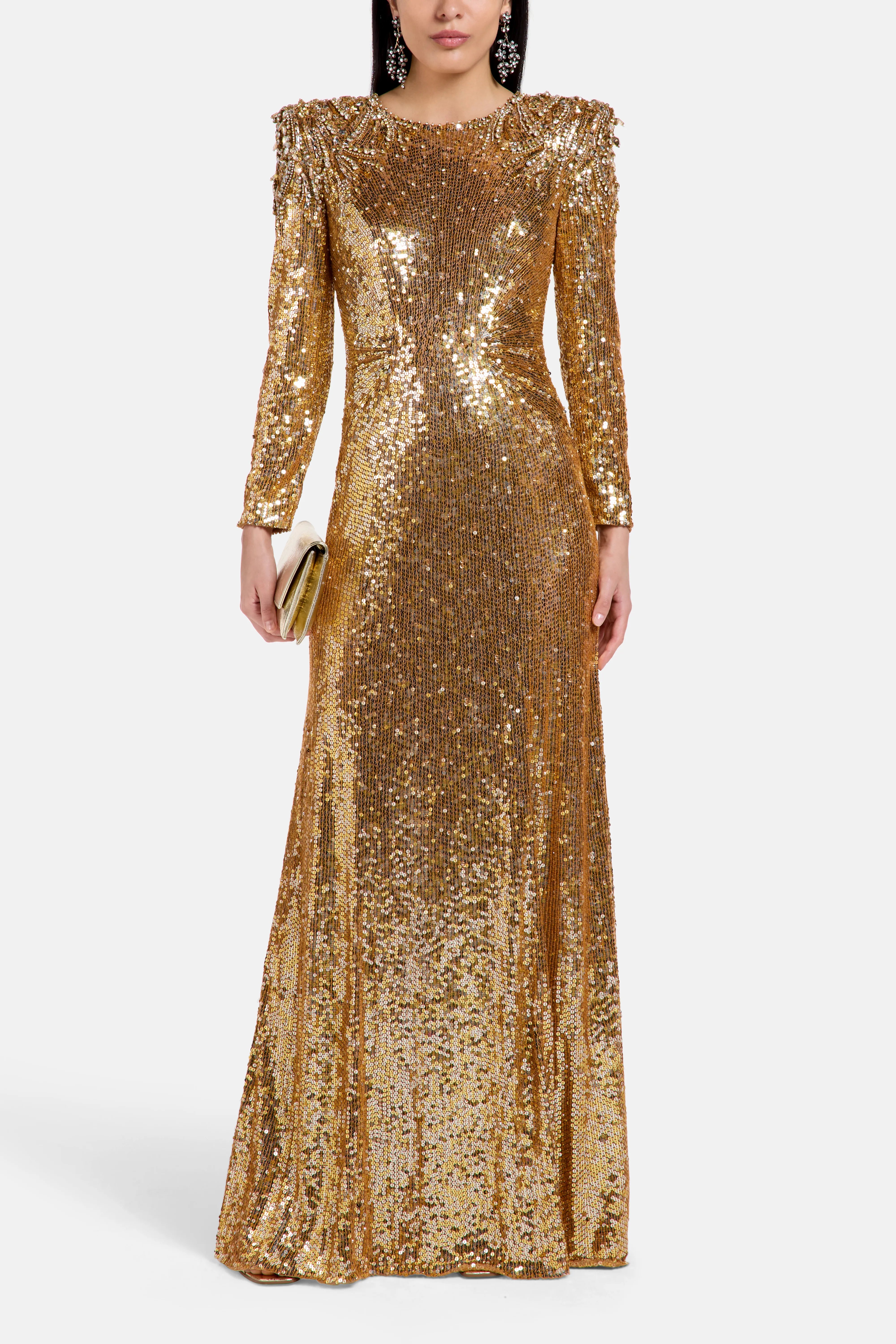 Dulcet Embellished Evening Dress in Gold