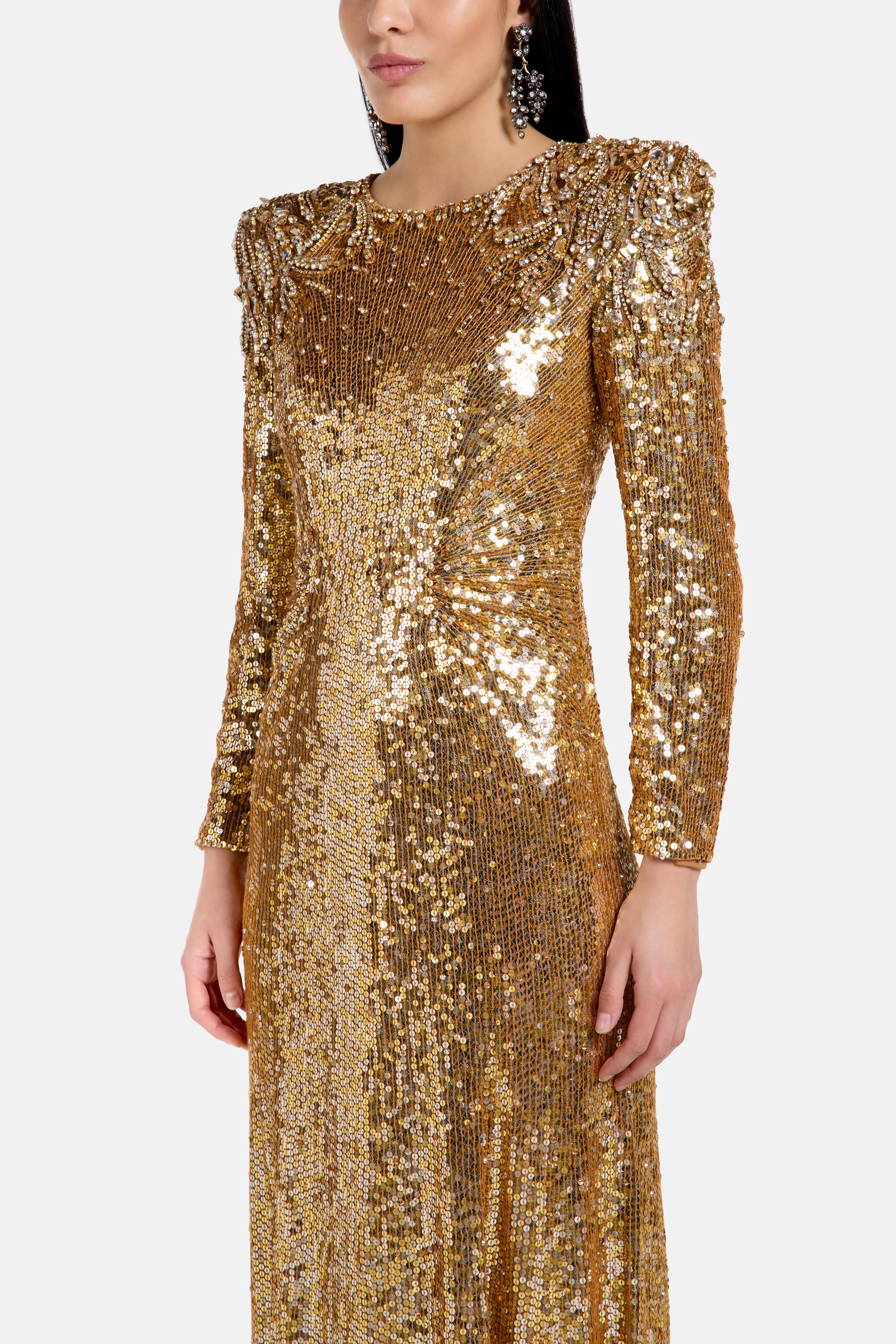 Dulcet Embellished Evening Dress in Gold