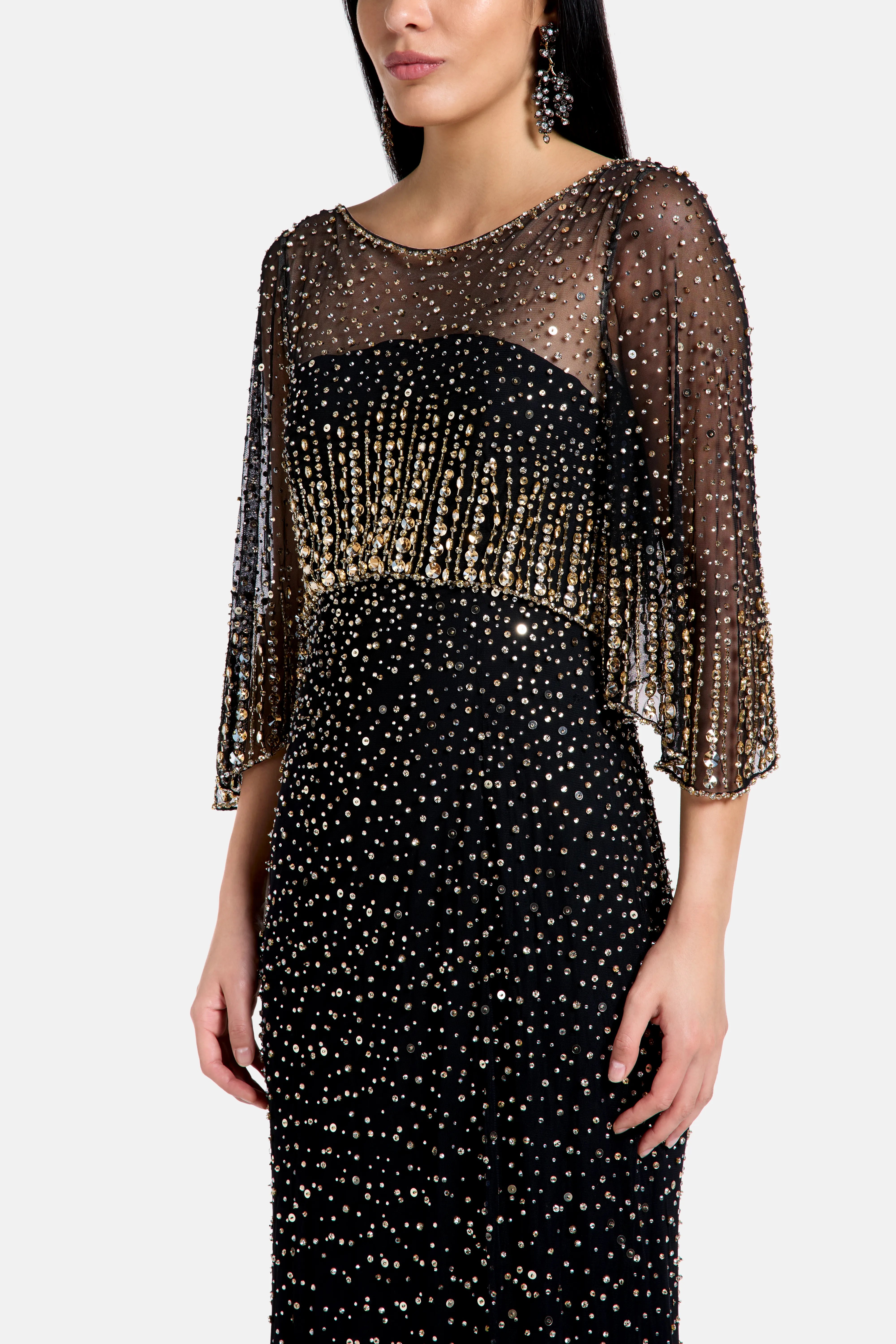 Kiya Embellished Evening Dress in Black