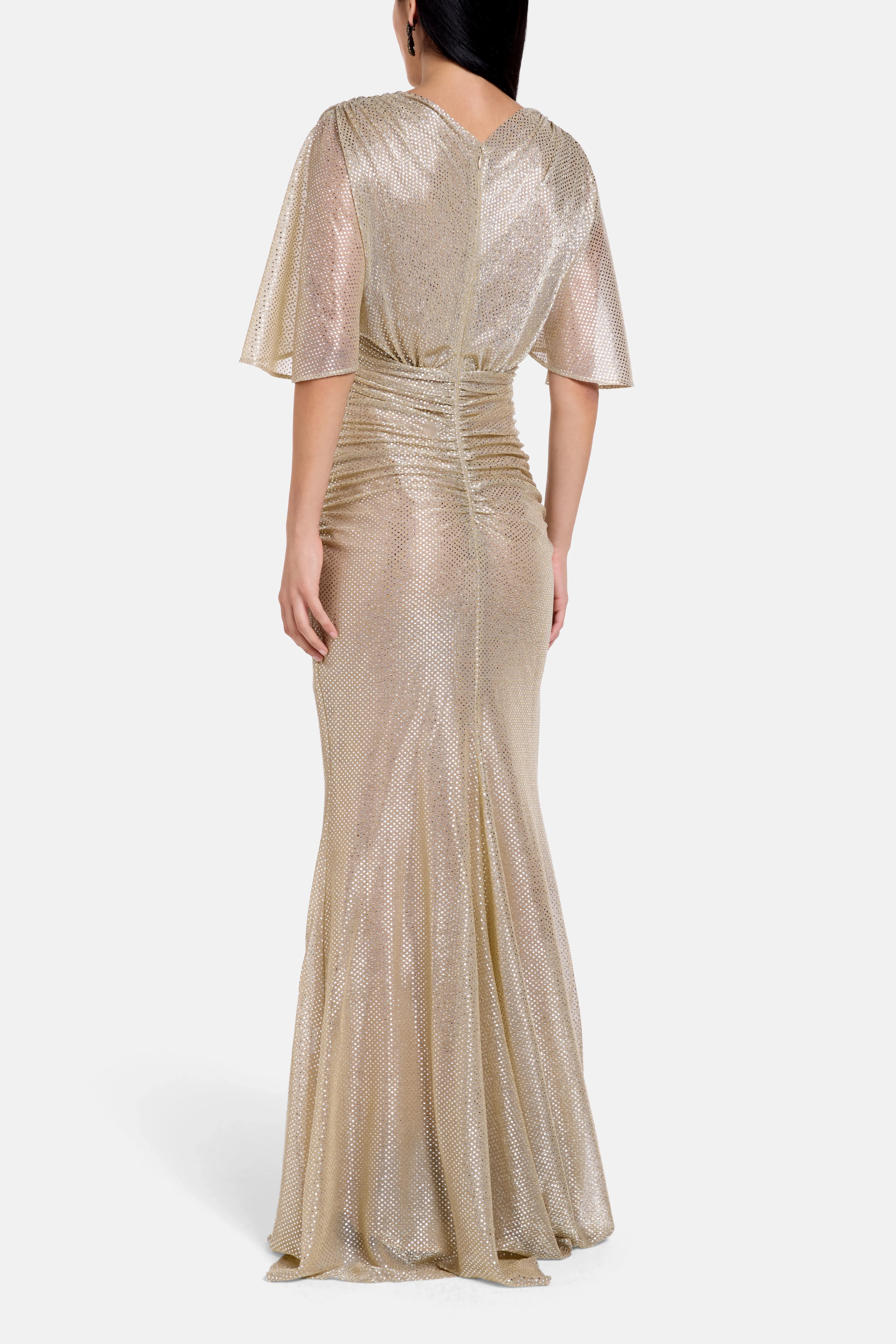 Mermaid Voile Shimmer Evening Dress in Gold