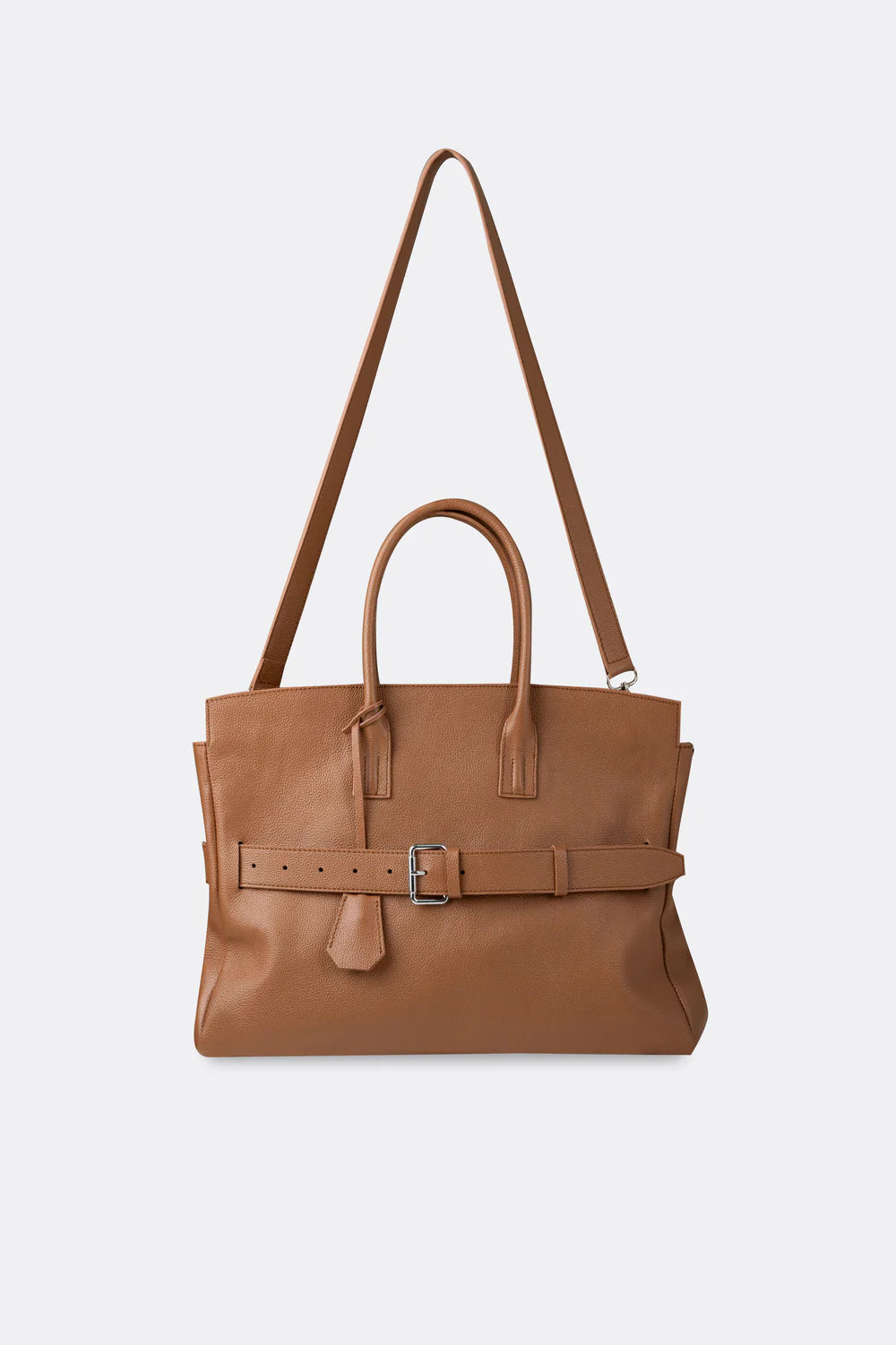 Affix Grain Leather Shoulder Bag in Brown