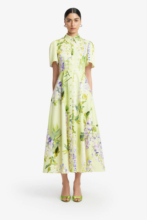 Bianca Cotton Floral Midi Dress in Green