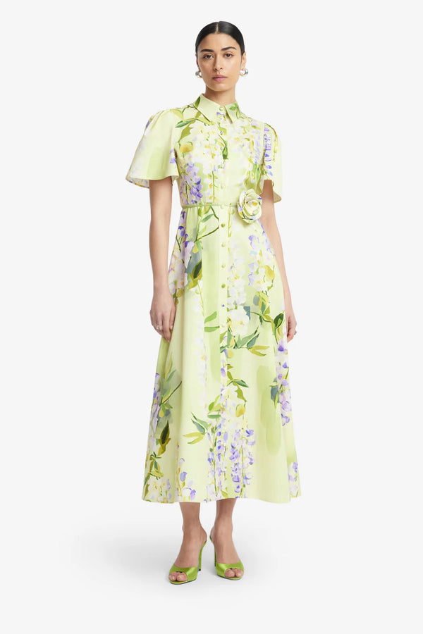 Bianca Cotton Floral Midi Dress in Green