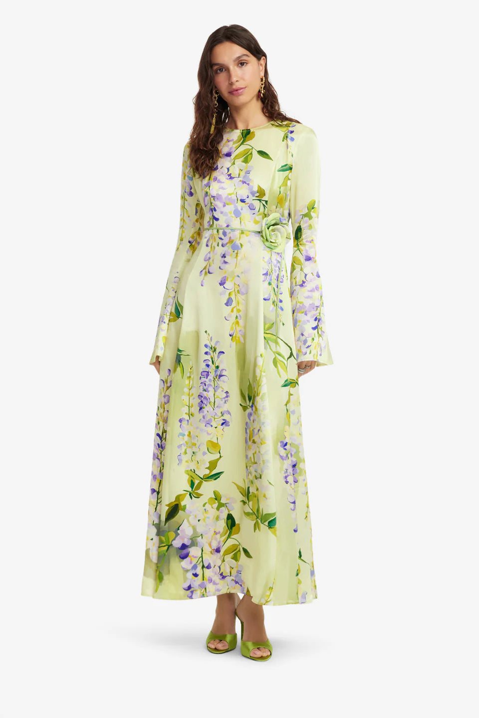 Francesca Belted Floral Maxi Dress in Green