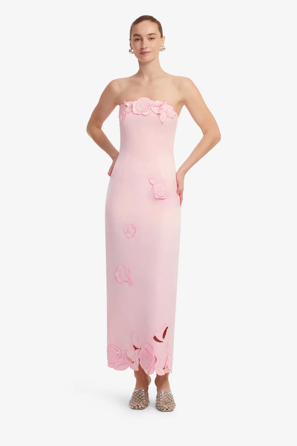 Rayna Applique Bustier Floral Maxi Dress in Pink