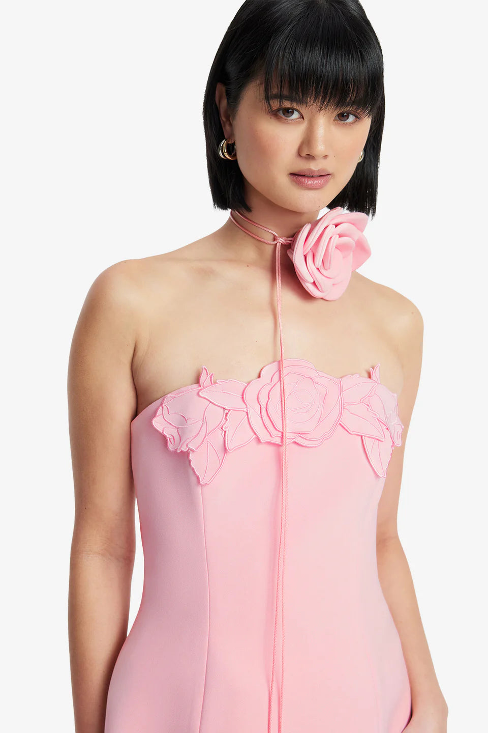 Roselle Applique Bustier Floral Mini Dress in Pink