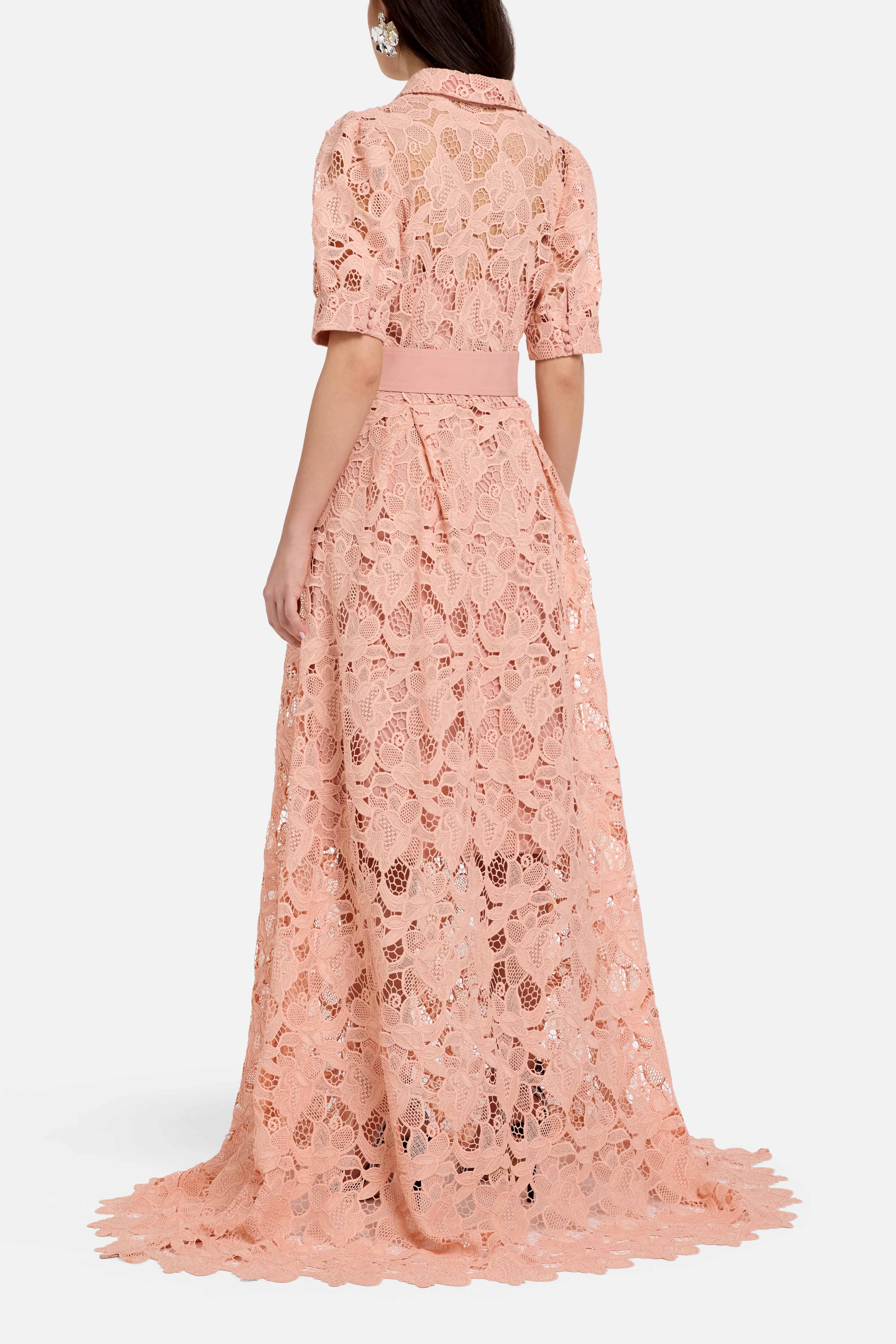 Ayah Collared Floral Lace Maxi Dress in Pink