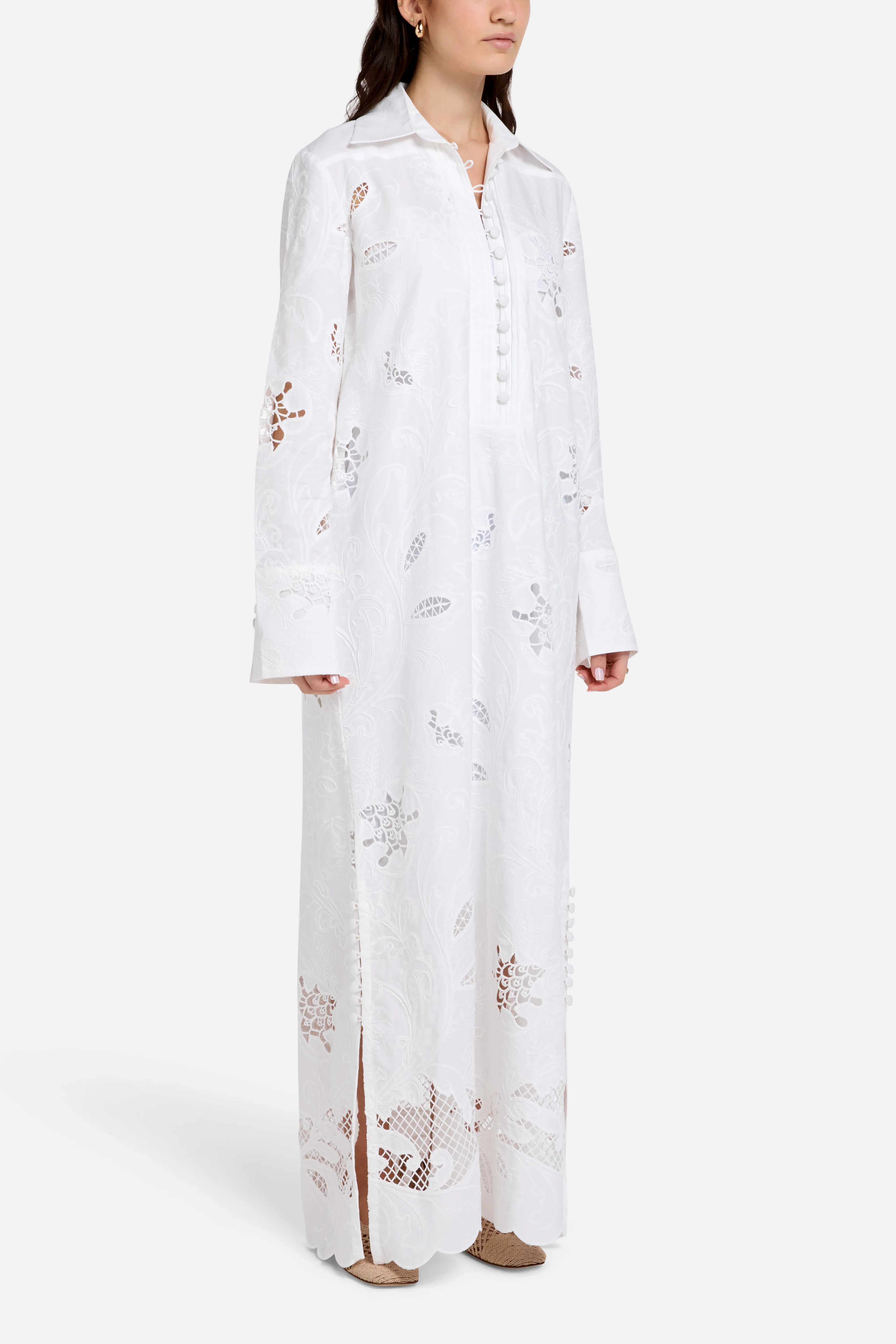 Lana Embroidered Cotton Maxi Dress in White