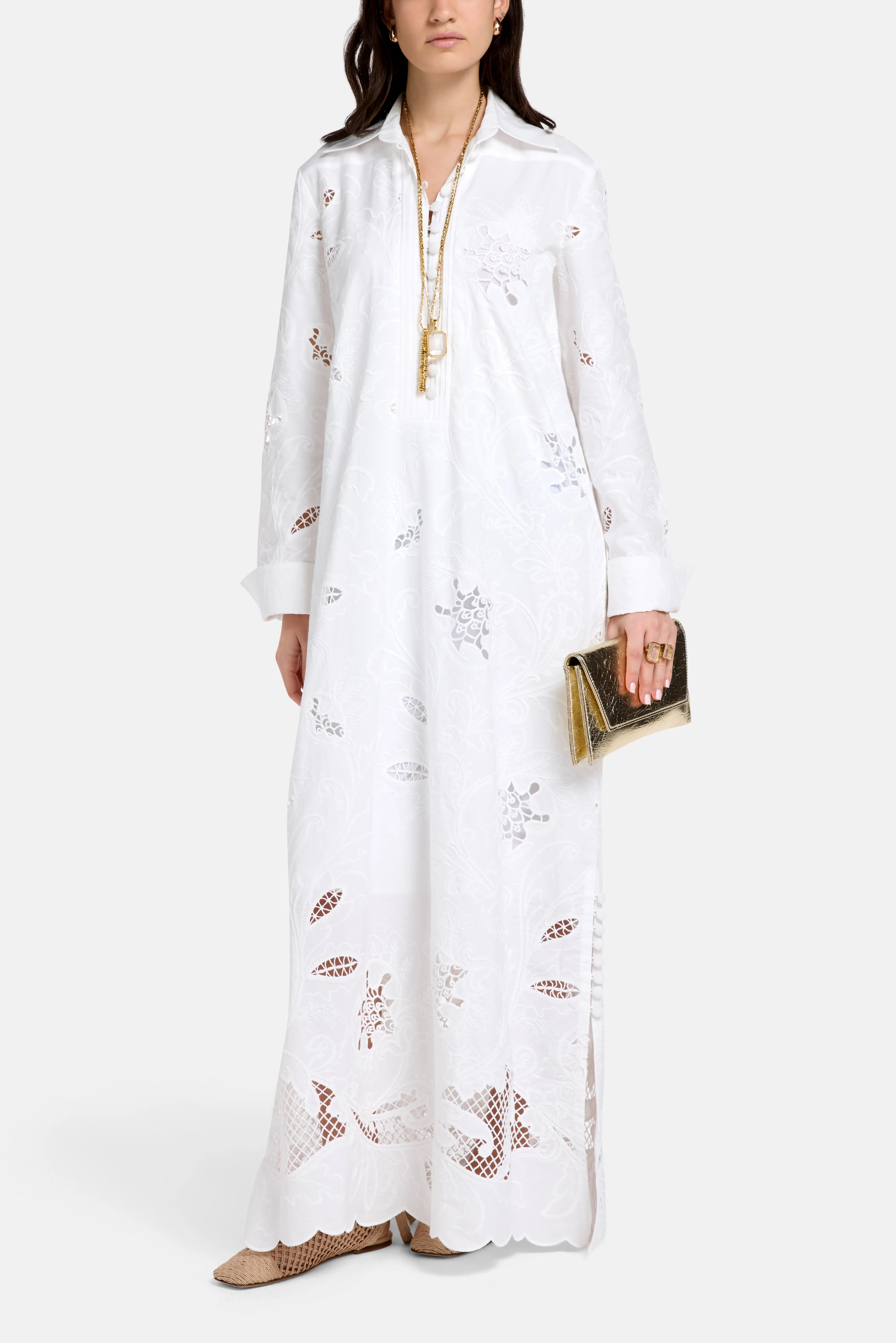 Lana Embroidered Cotton Maxi Dress in White