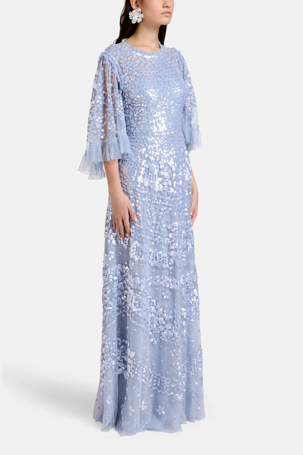 Anais Sequins Evening Dress in Blue