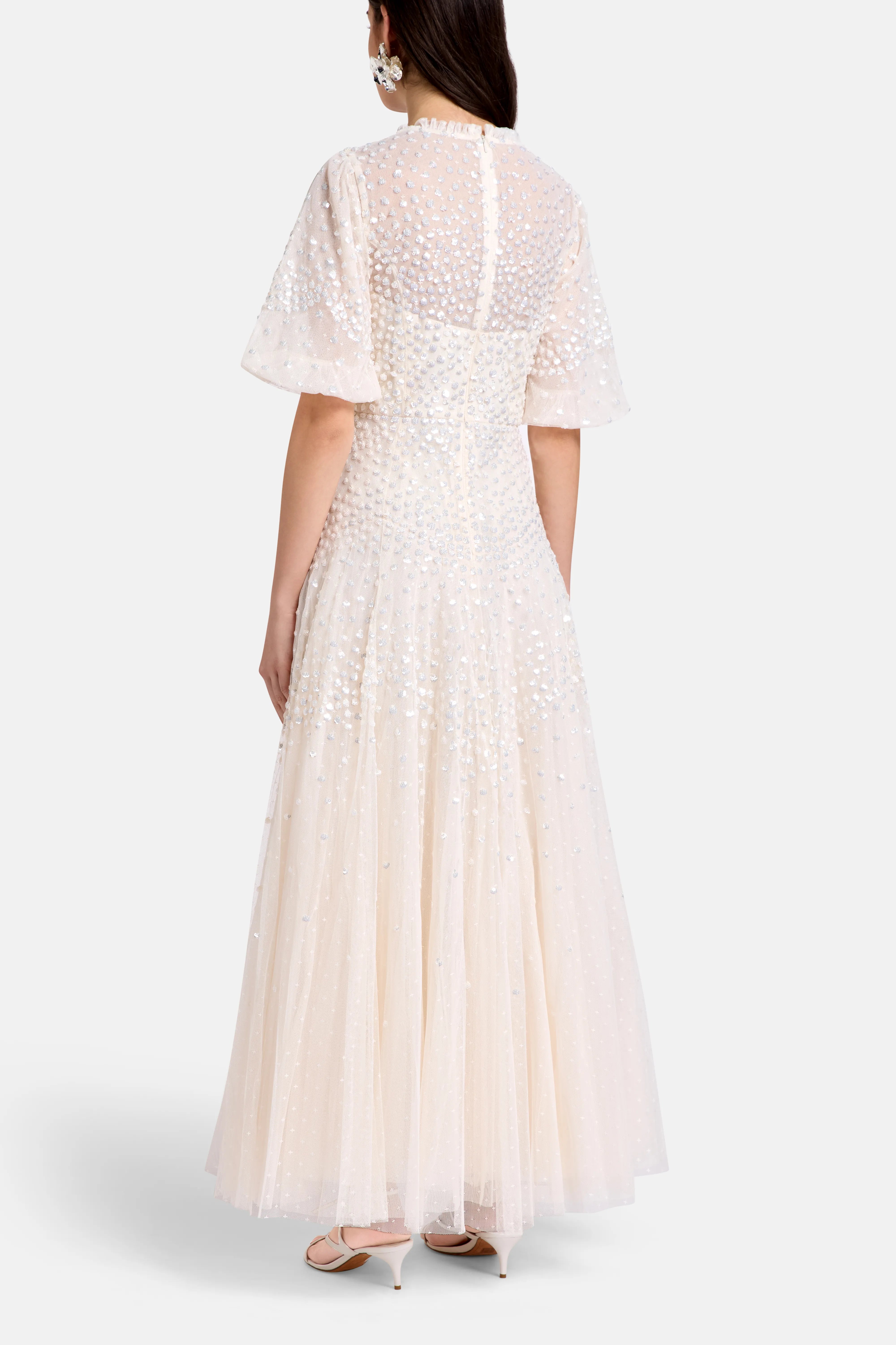 Scallop Sequins Evening Dress in Cream