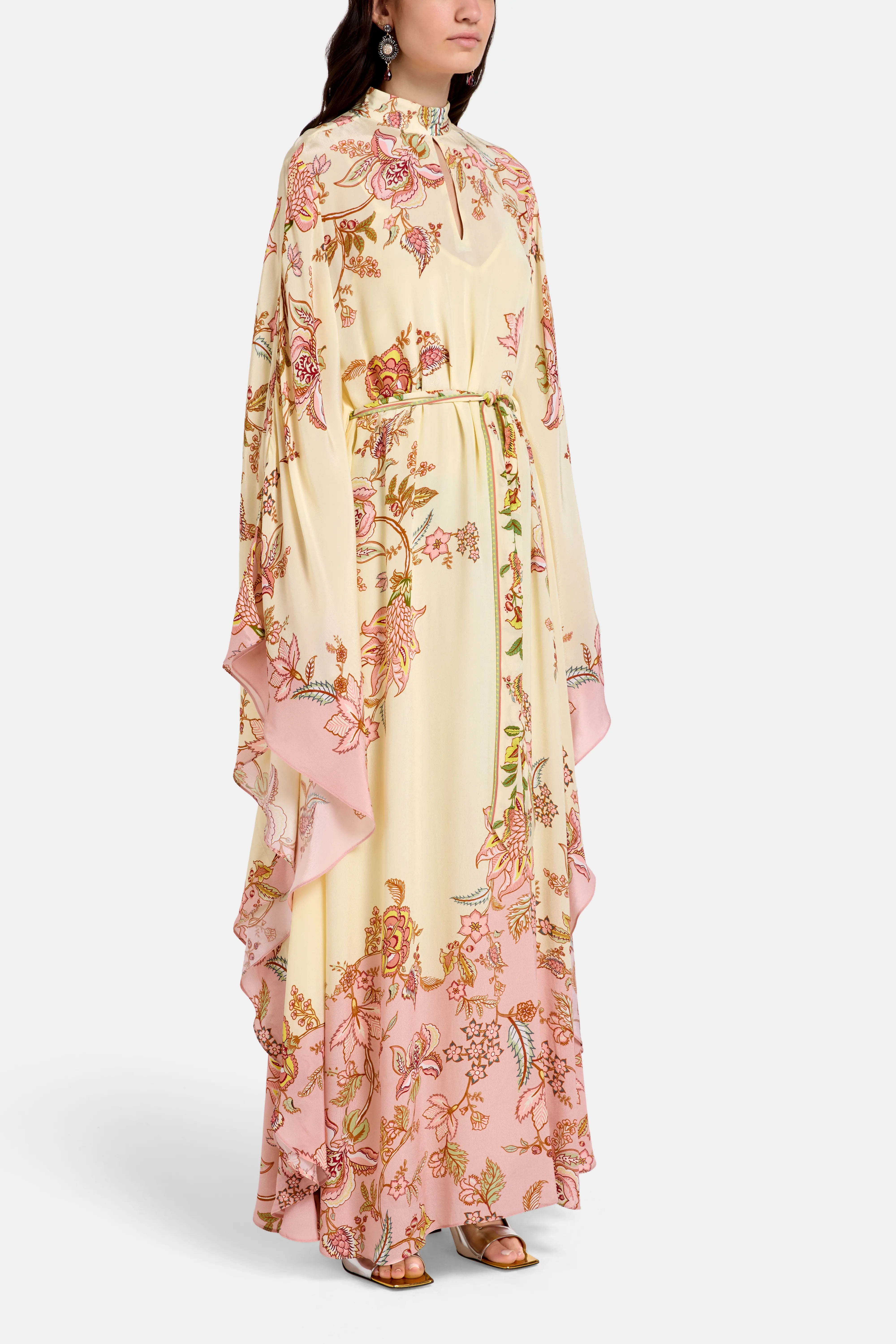 Belted Floral Kaftan in Pink