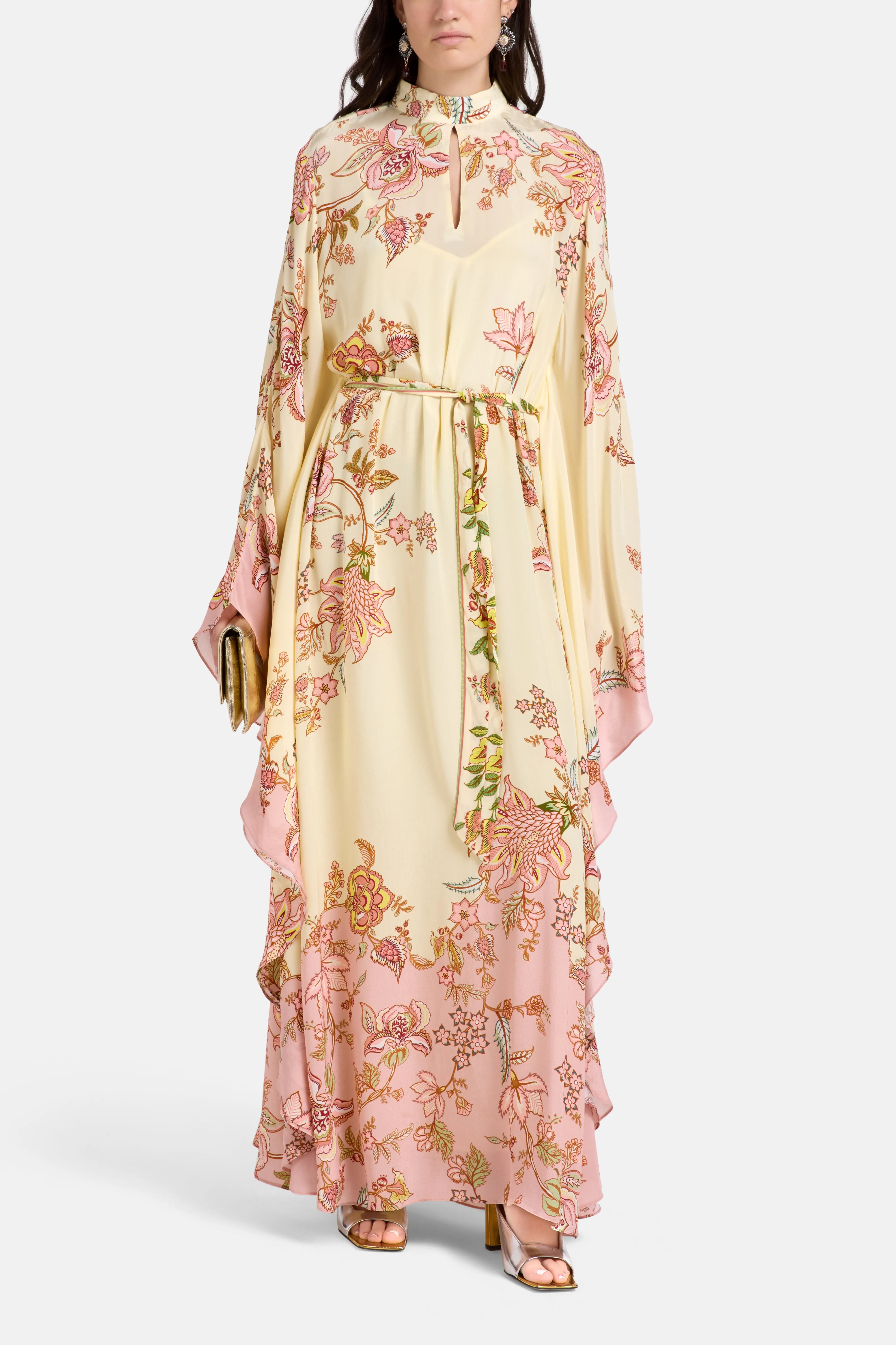 Belted Floral Kaftan in Pink