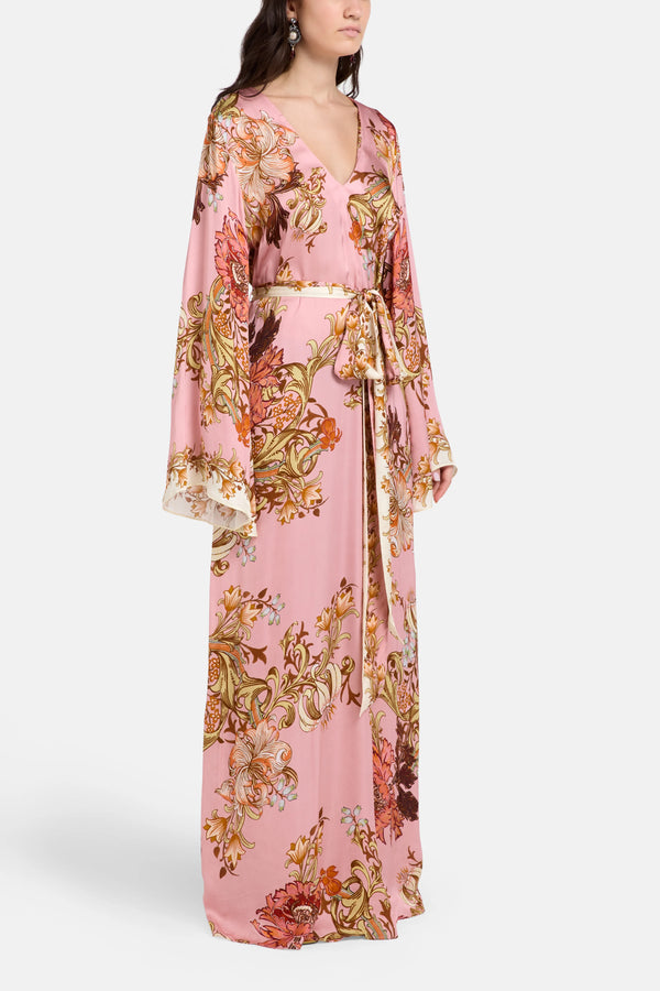 Belted Floral Kaftan in Pink