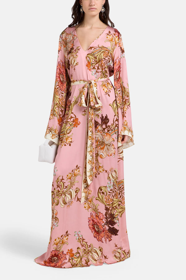 Belted Floral Kaftan in Pink