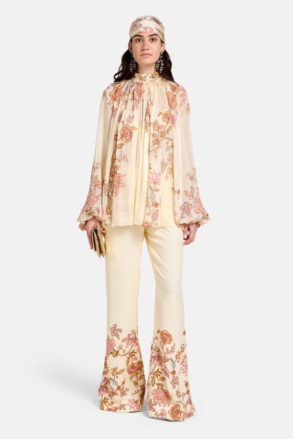 Riah Floral Wide Legged Trousers in Cream