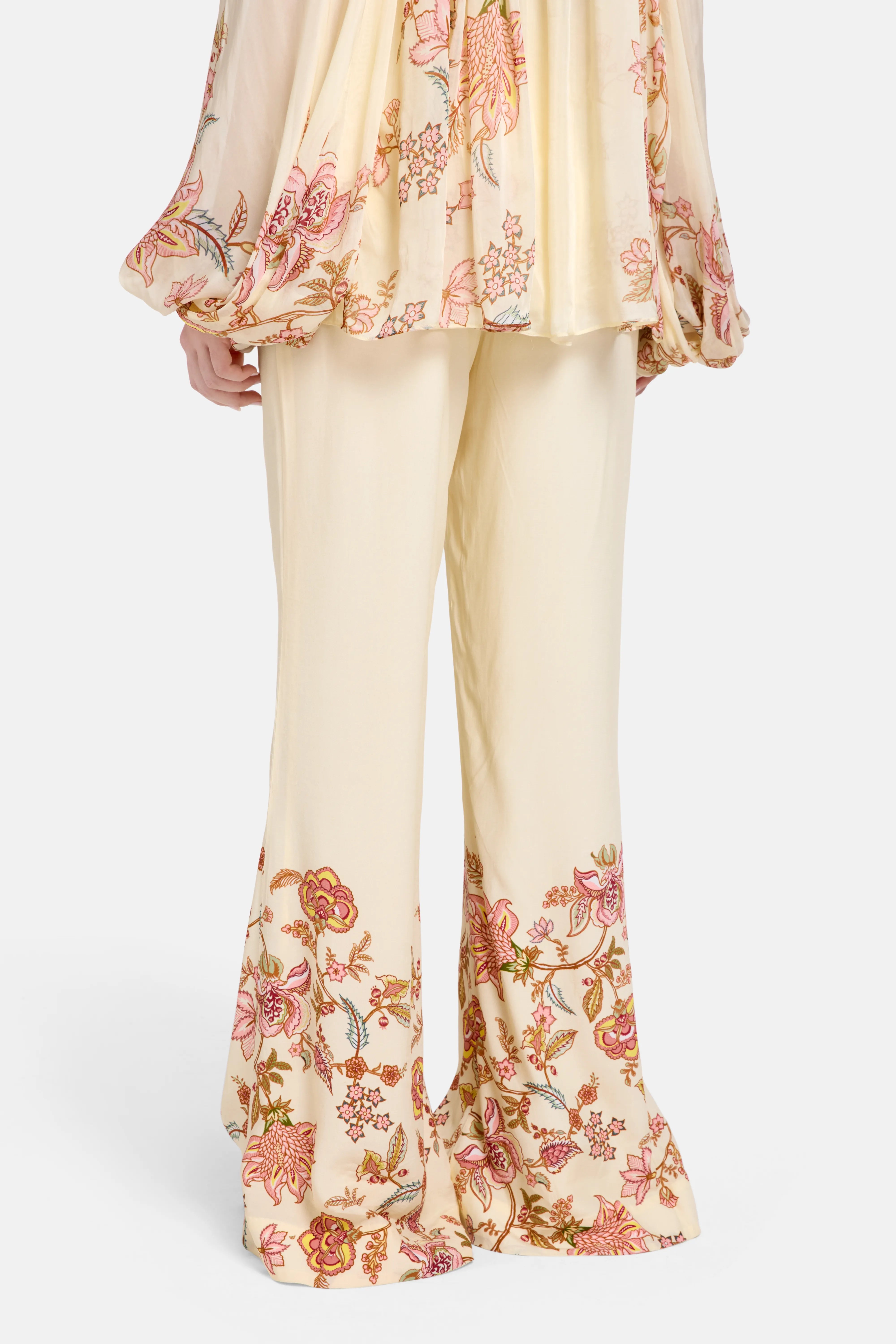 Riah Floral Wide Legged Trousers in Cream