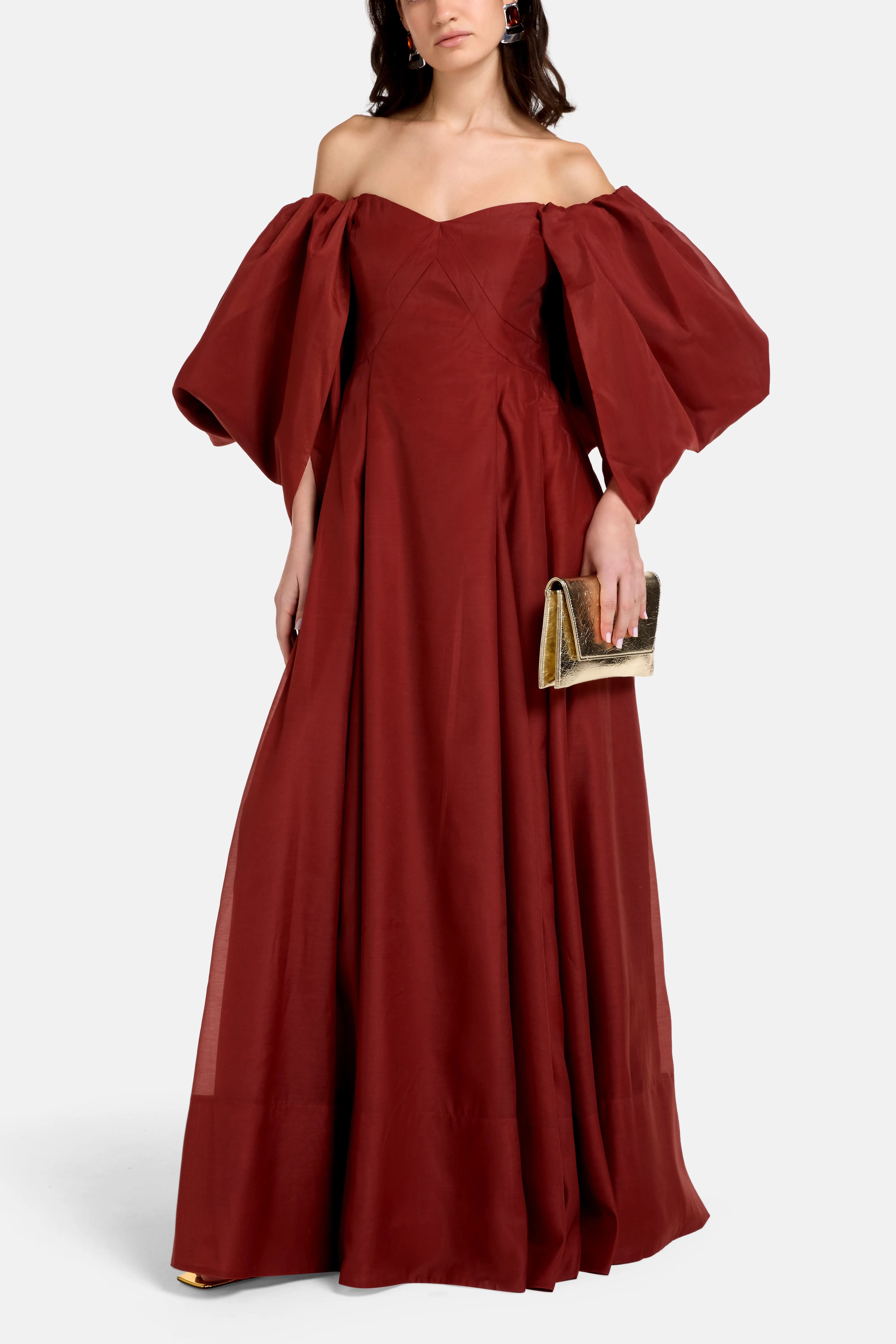 Jardin Off Shoulder Maxi Dress in Brown