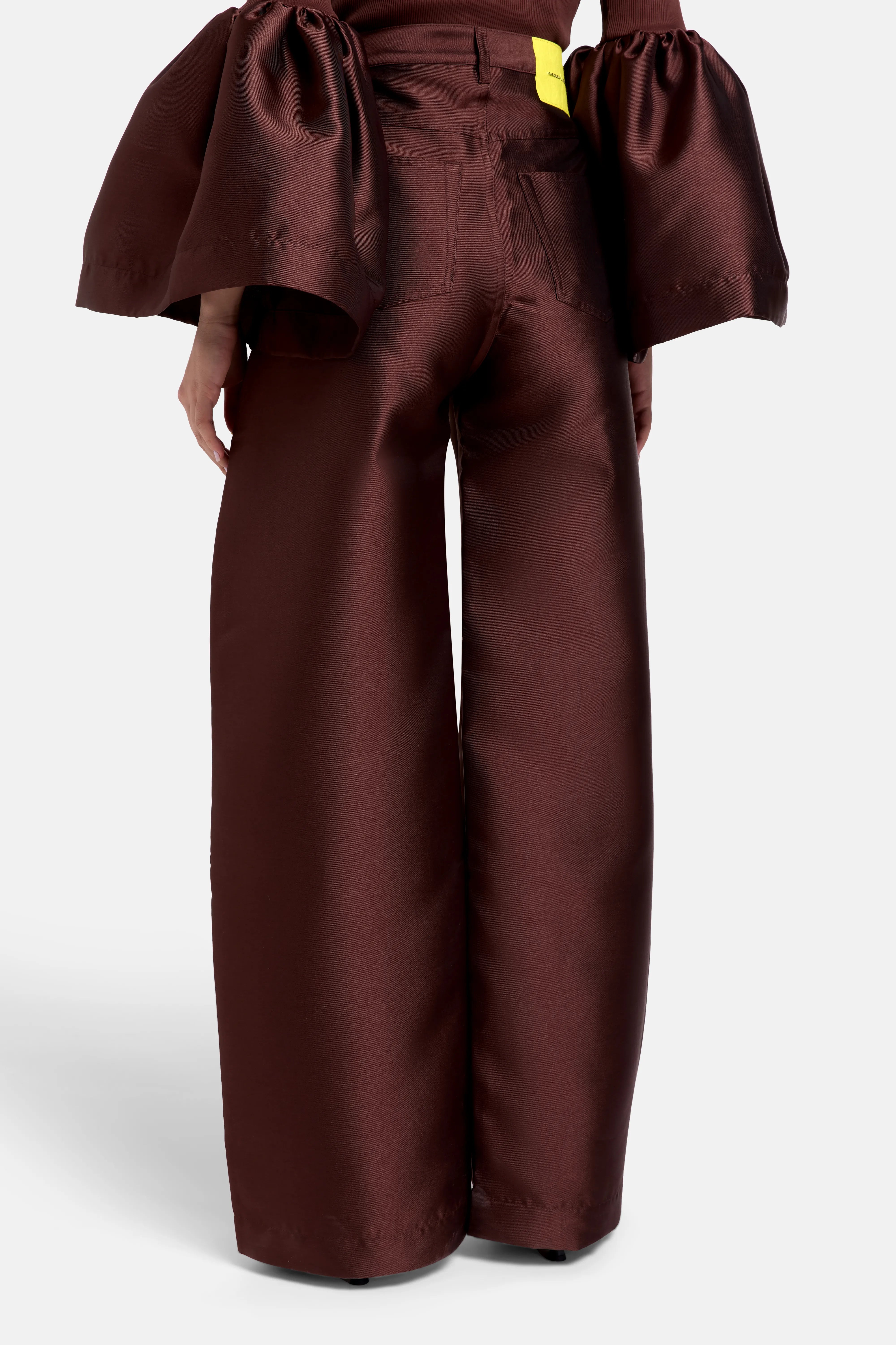 Boyfriend Style Satin Wide Legged Trousers in Brown