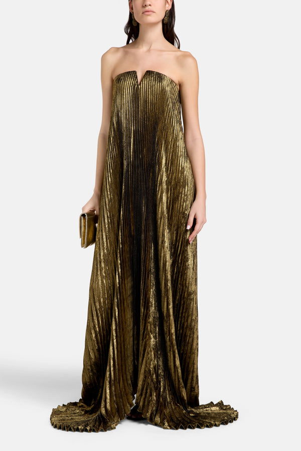 Black Tie Strapless Evening Dress in Gold