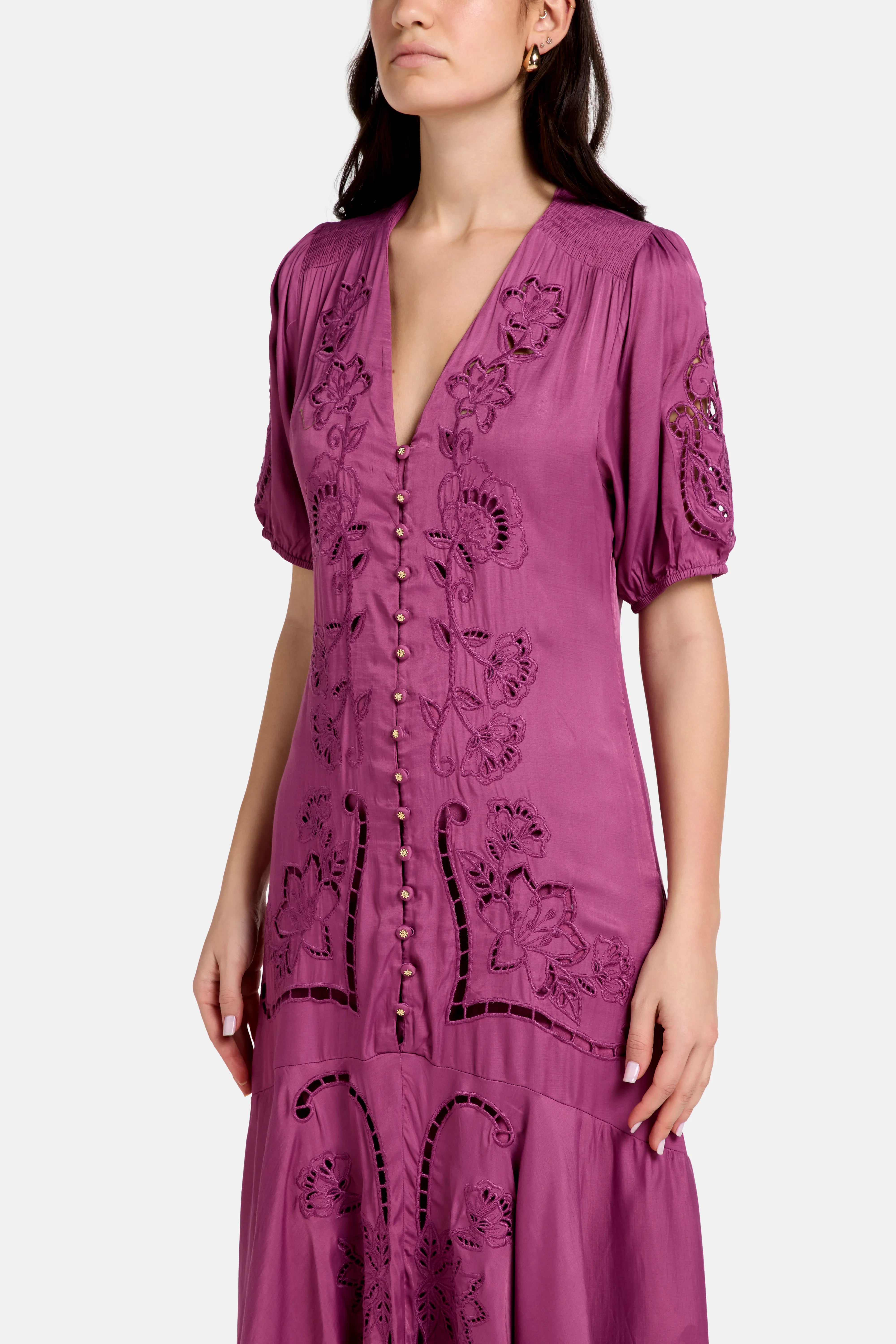 Richilieu V Neck Maxi Dress in Pink