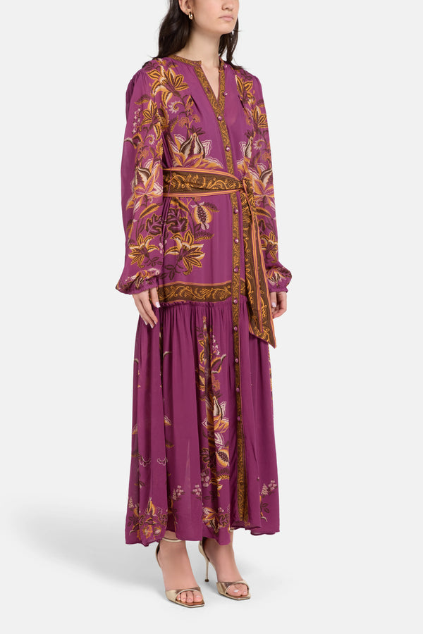 Delicate Hintz Puff Sleeves Maxi Dress in Pink