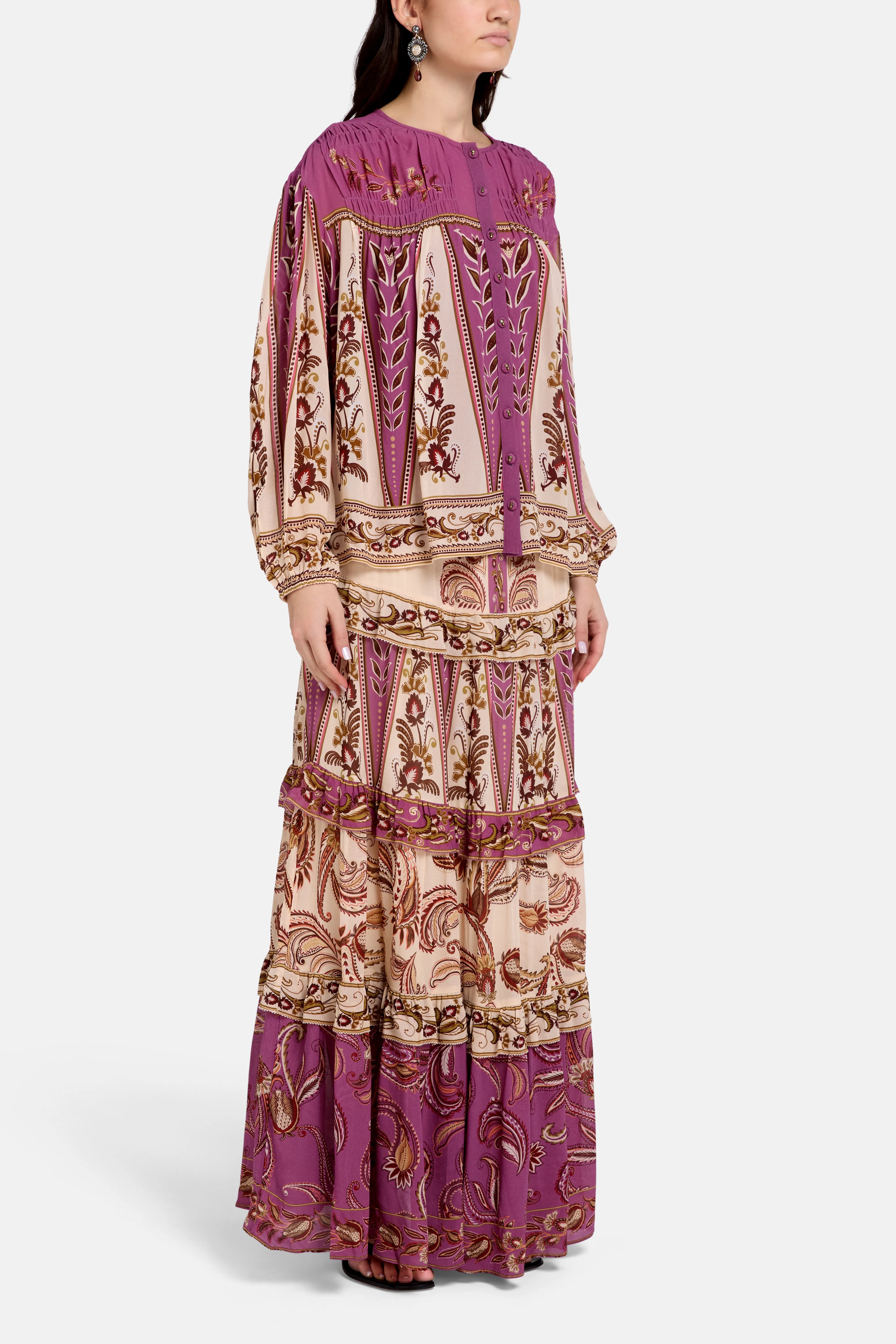 Delicate Ainika Sand Smocking Blouse in Brown