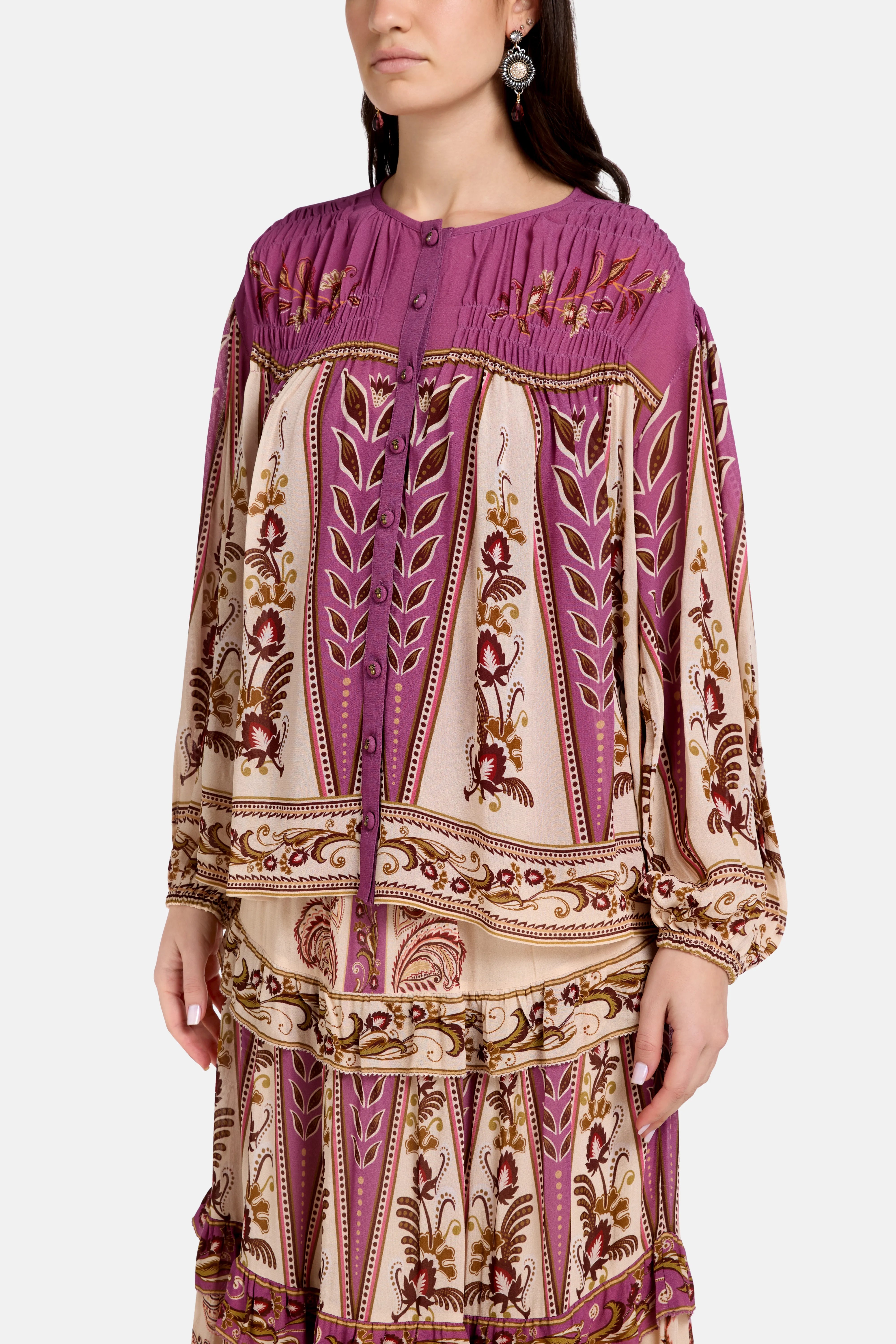 Delicate Ainika Sand Smocking Blouse in Brown
