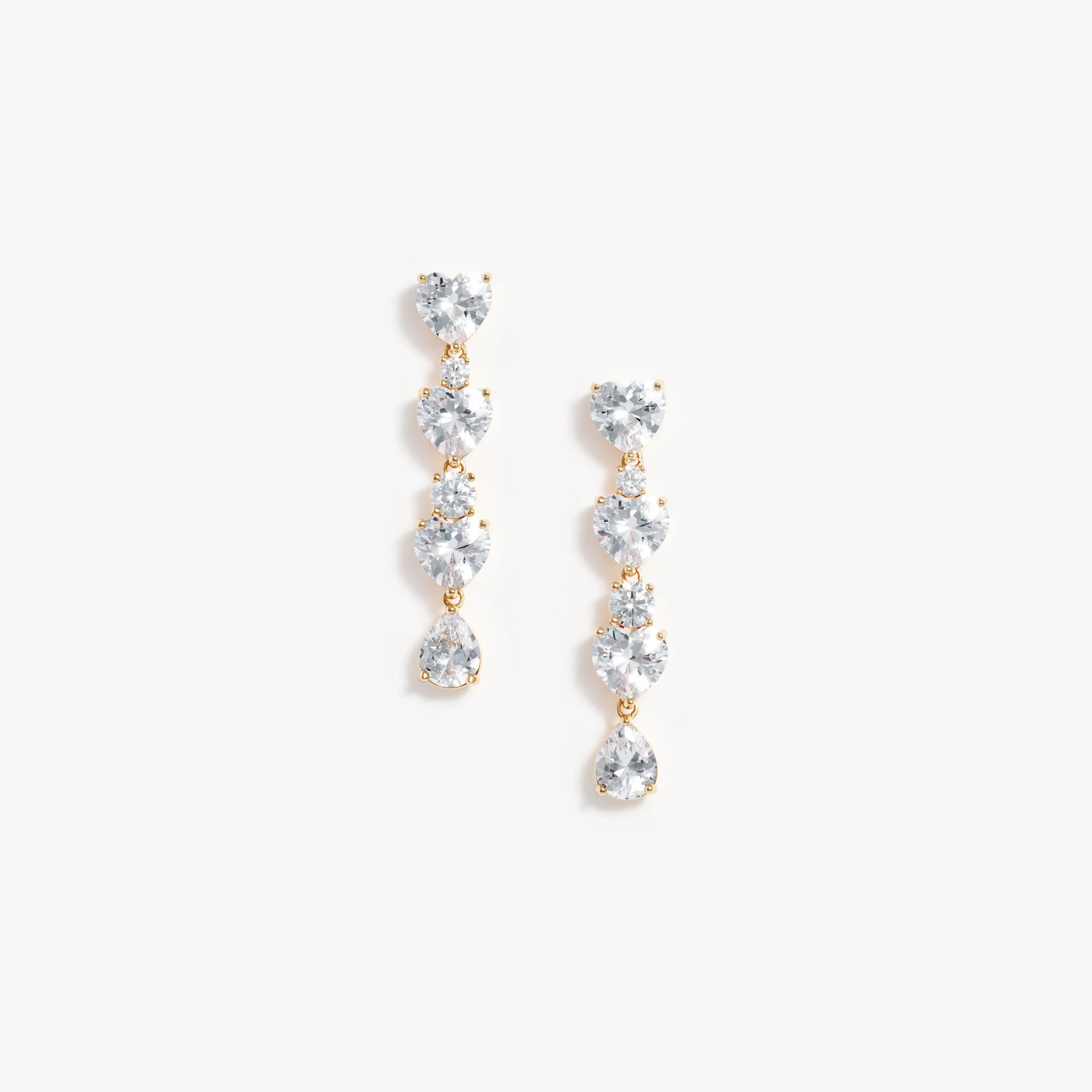 Heart Crystal Tiered Earrings in Gold