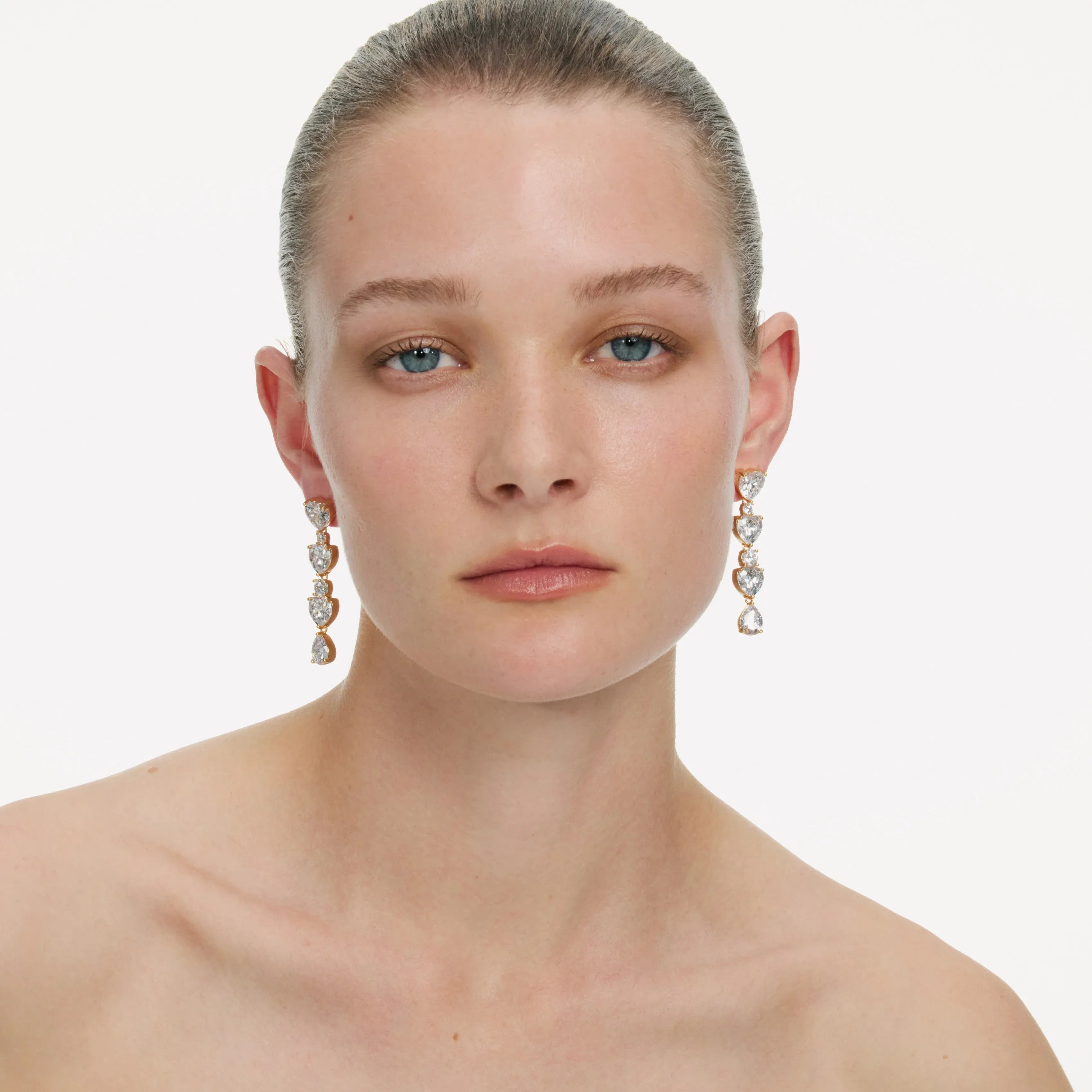 Heart Crystal Tiered Earrings in Gold