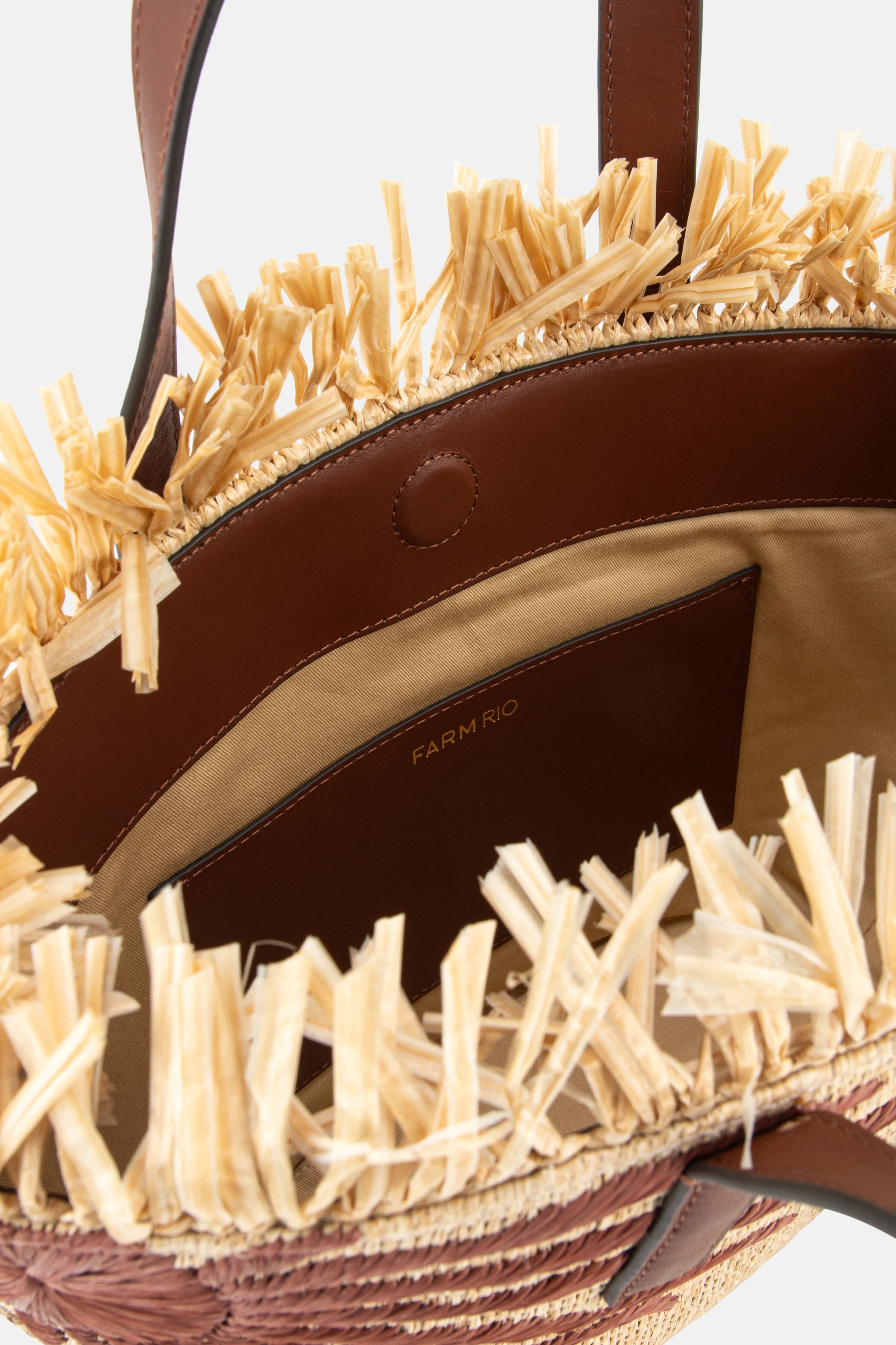 Printed Raffia Mini Basket Tote Bag in Beige