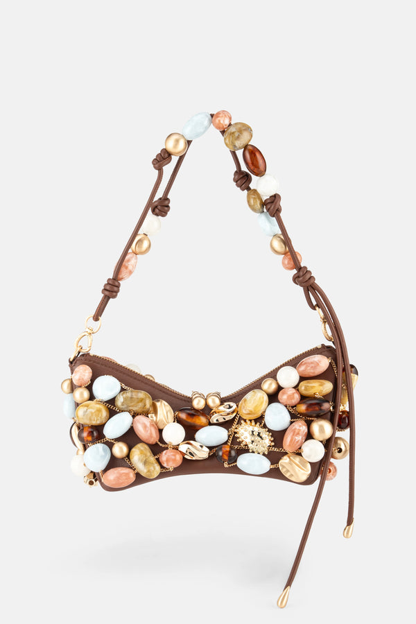 Mercier Stone Embellished Mini Shoulder Bag in Brown