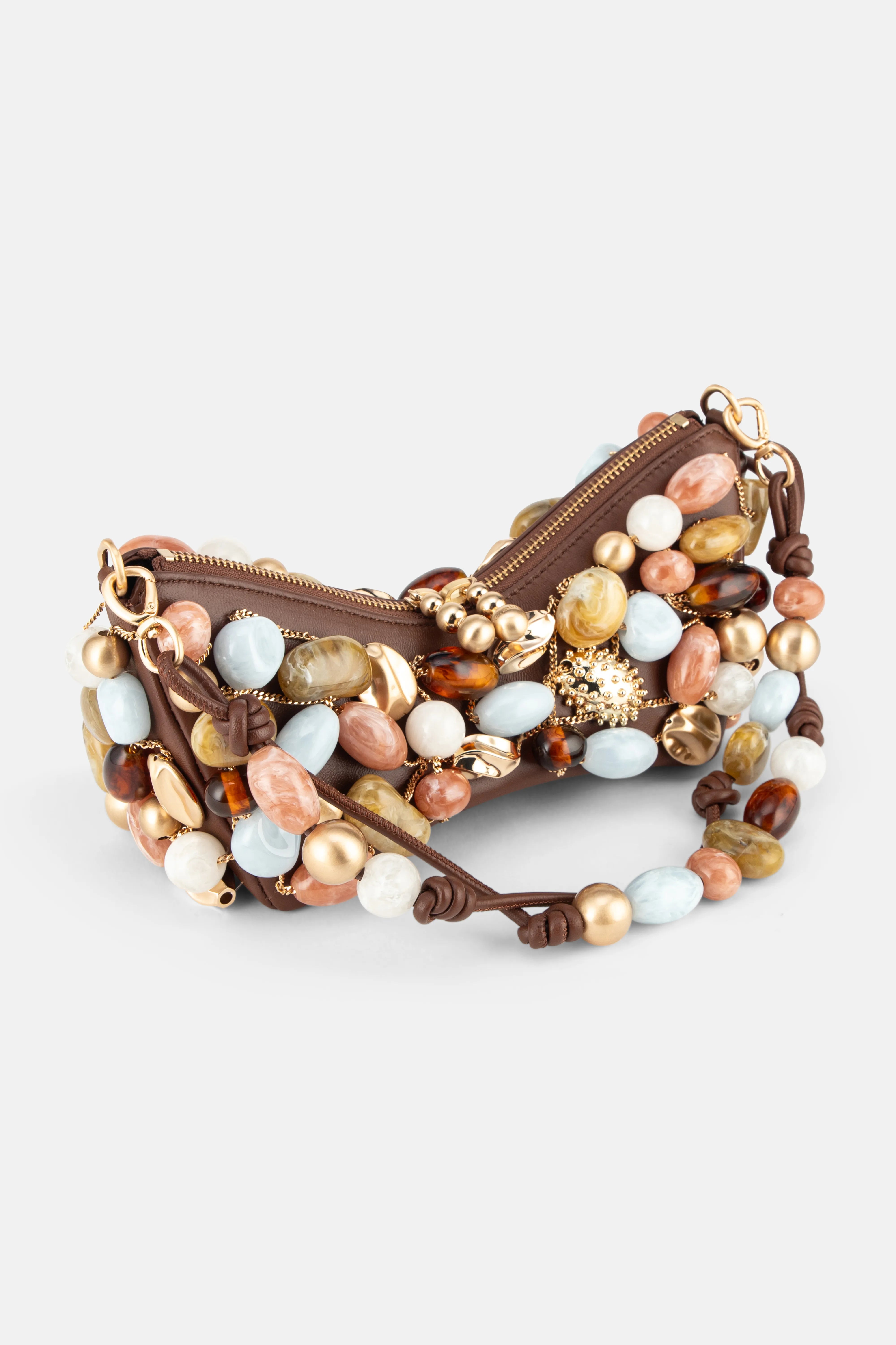 Mercier Stone Embellished Mini Shoulder Bag in Brown