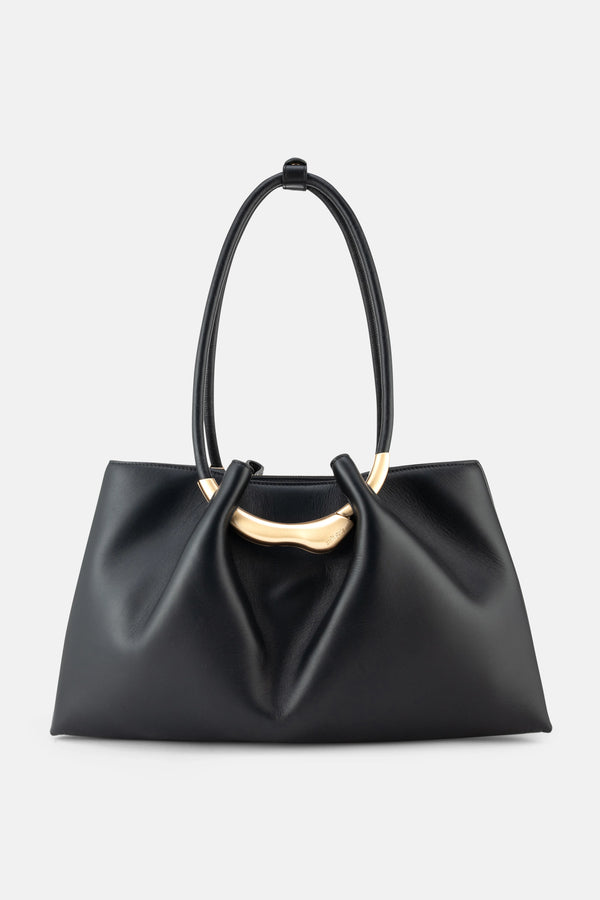 Asa Gold Hardware Satchel Clutch Bag in Black