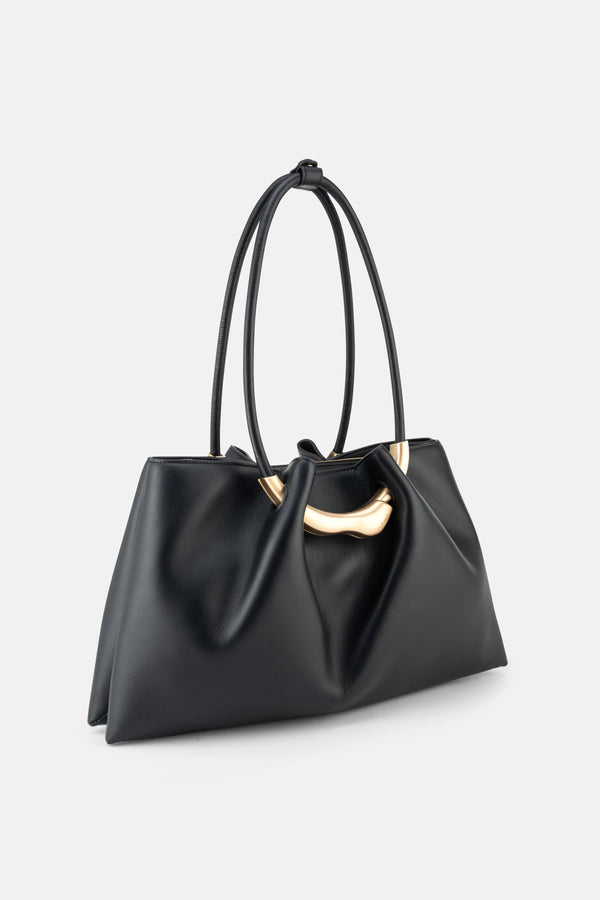 Asa Gold Hardware Satchel Clutch Bag in Black