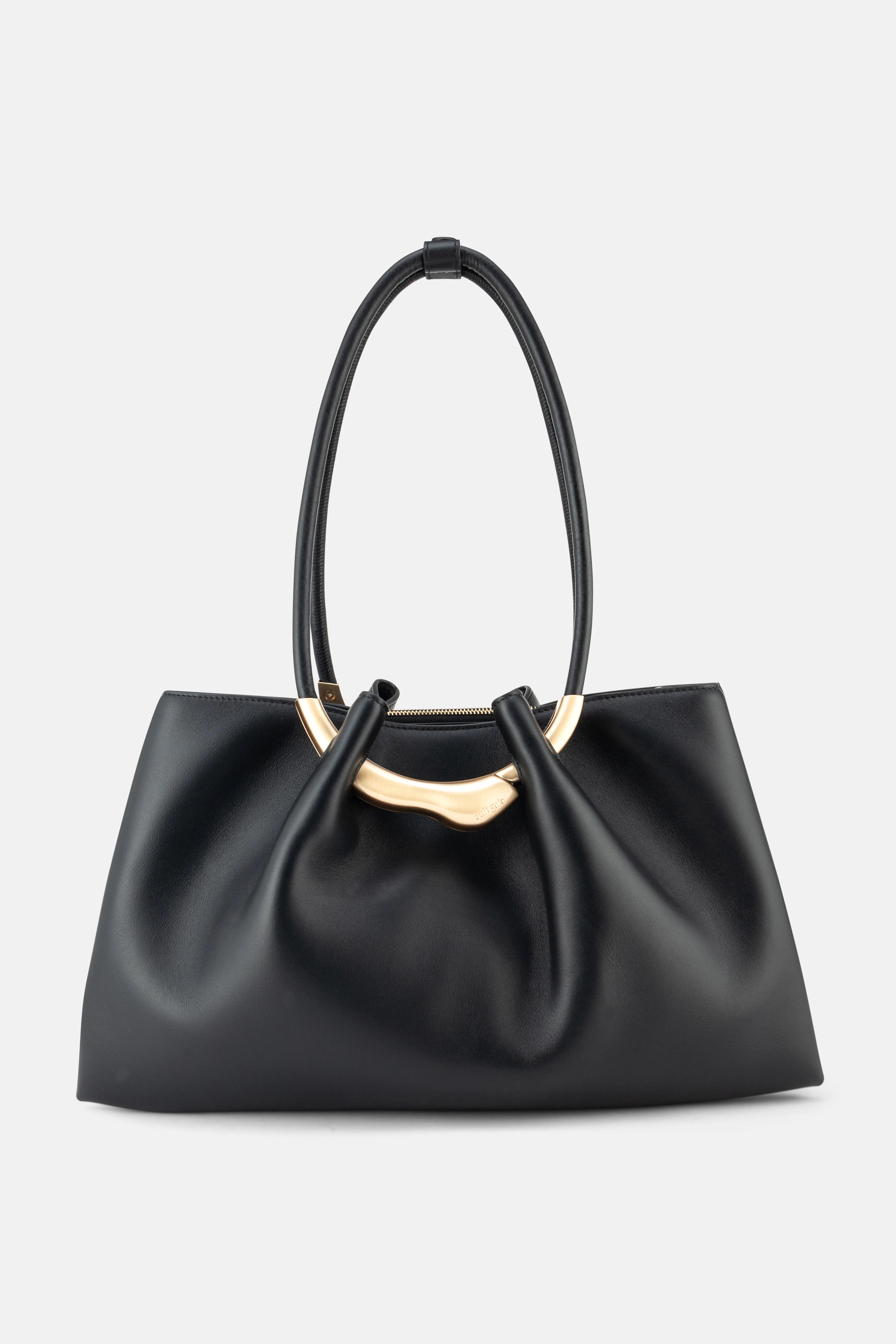 Asa Gold Hardware Satchel Clutch Bag in Black